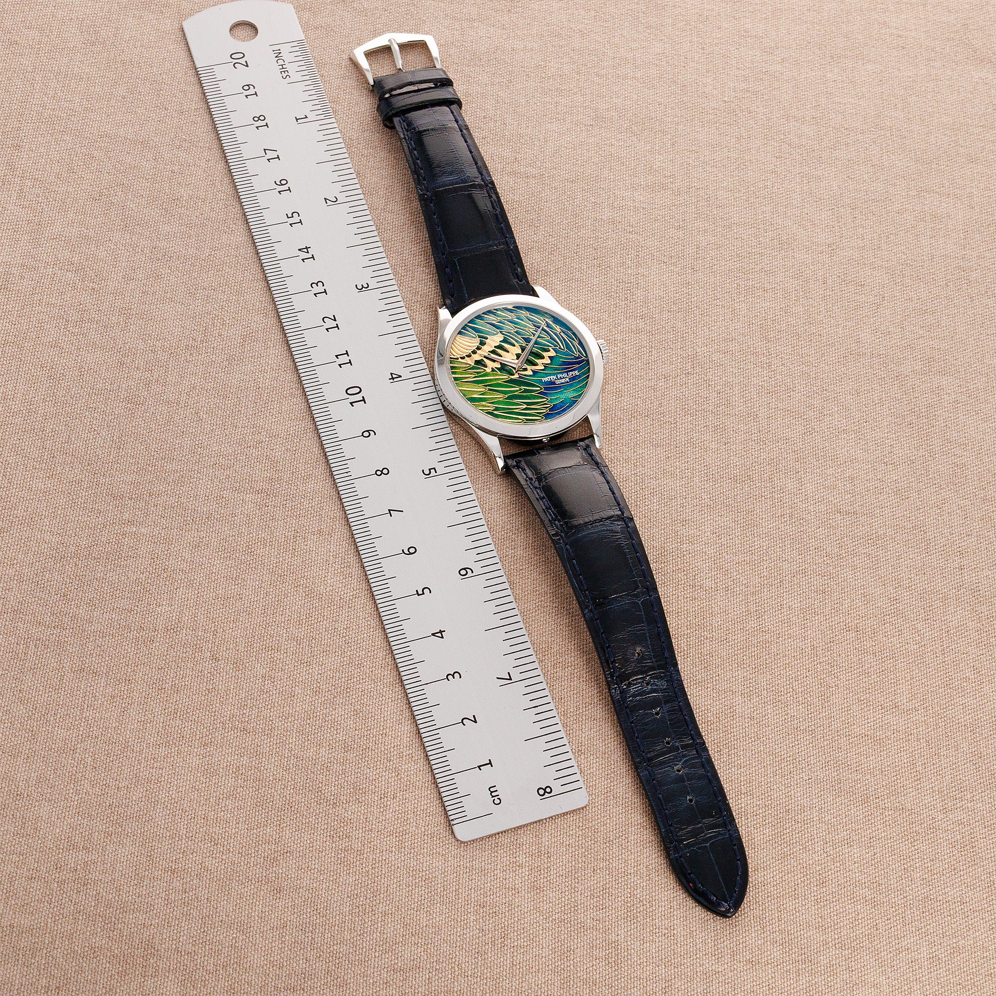 Patek Philippe Platinum Handcraft Calatrava Ref. 5077P with Peacock or Pheasant Dial