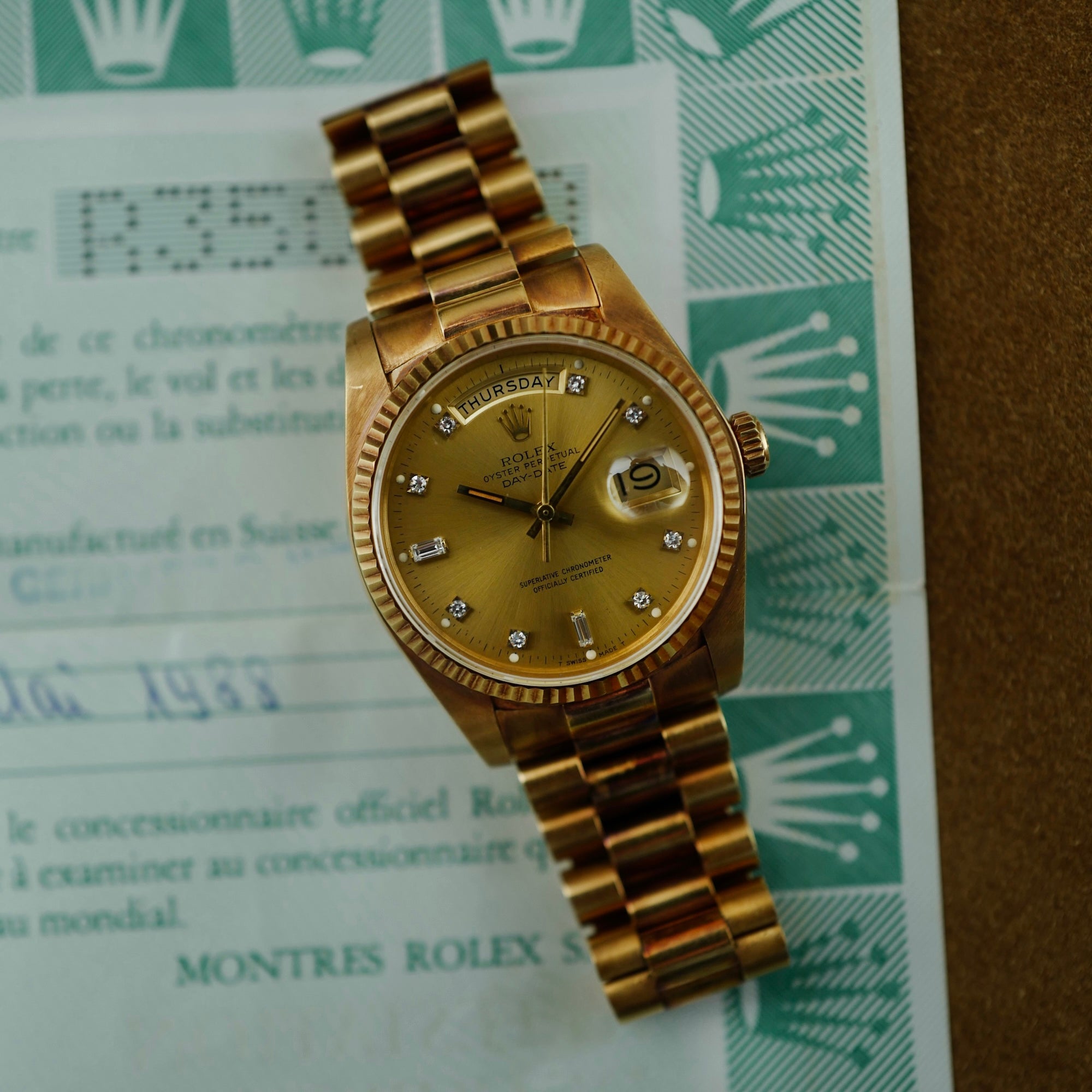 Rolex - Rolex Yellow Gold Day-Date Ref. 18038 in Outstanding Condition with Original Warranty - The Keystone Watches