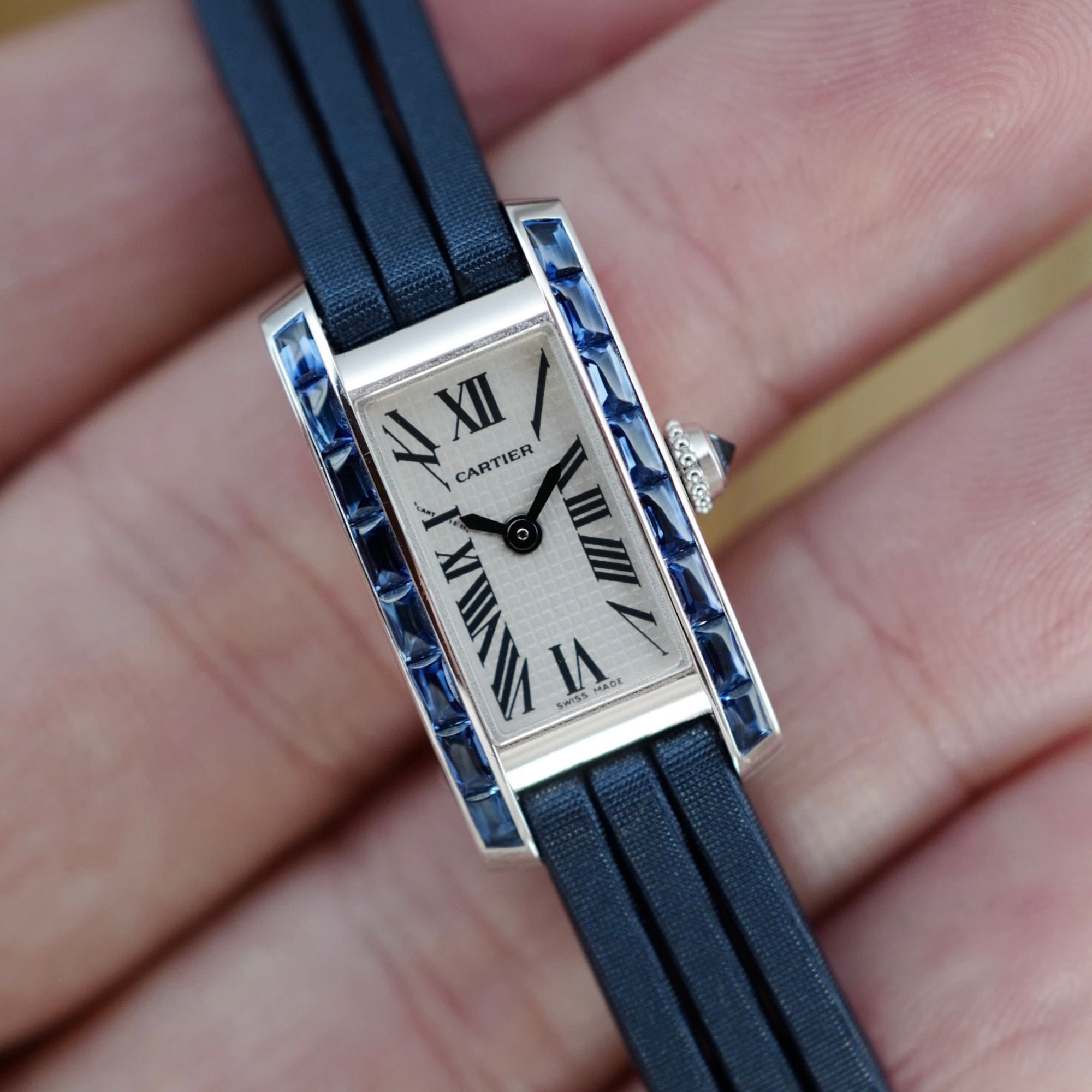 Cartier White Gold Lanieres Tank Allongee Watch 2544 with Sapphires