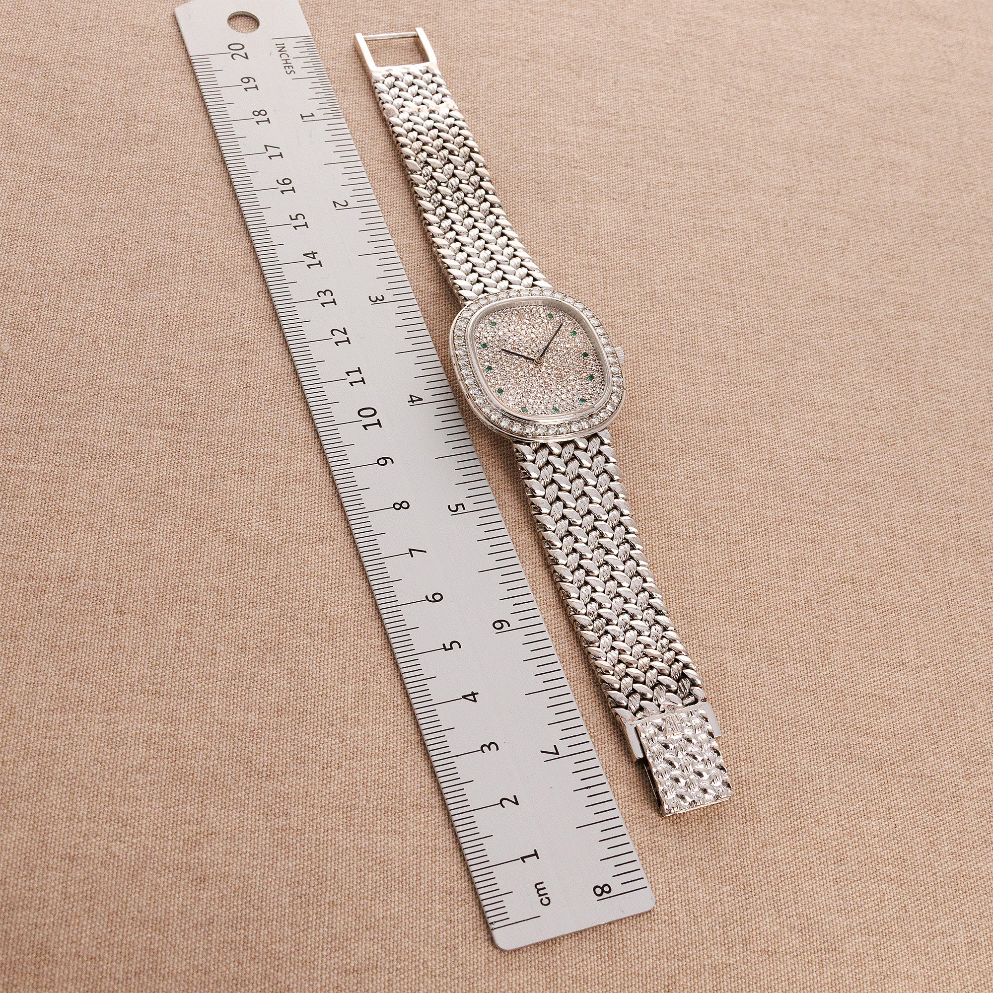 Audemars Piguet White Gold Watch with Pave Diamonds and Emeralds