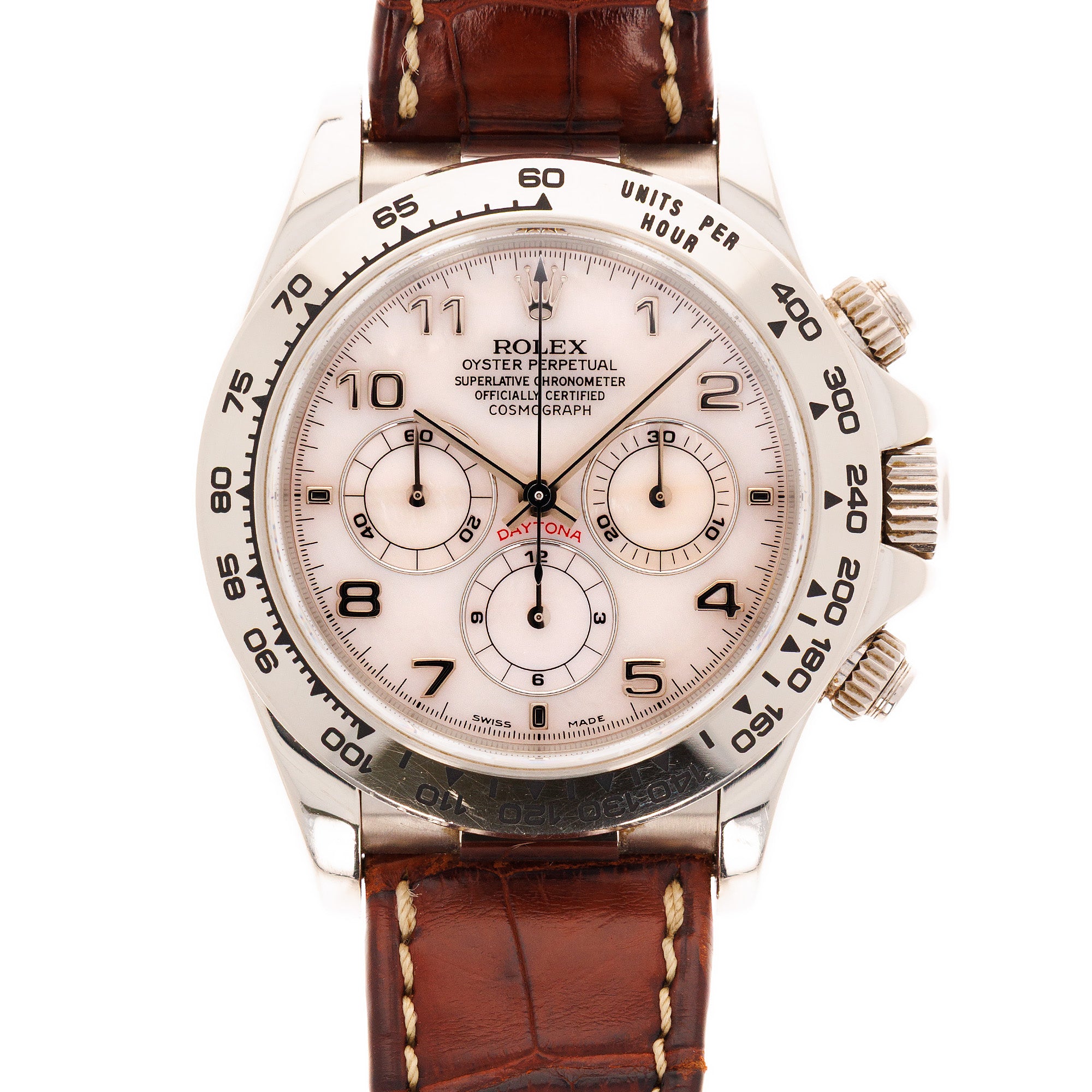 Rolex White Gold Zenith Daytona Ref. 16519 with Mother of Pearl Dial and Original Paper