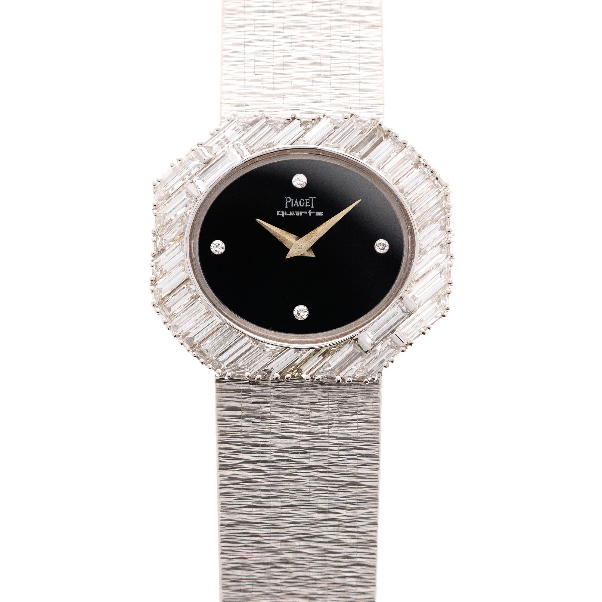 Piaget - Piaget White Gold Large Diagonal Baguette Bezel Watch with Onyx Dial 7334A6 - The Keystone Watches
