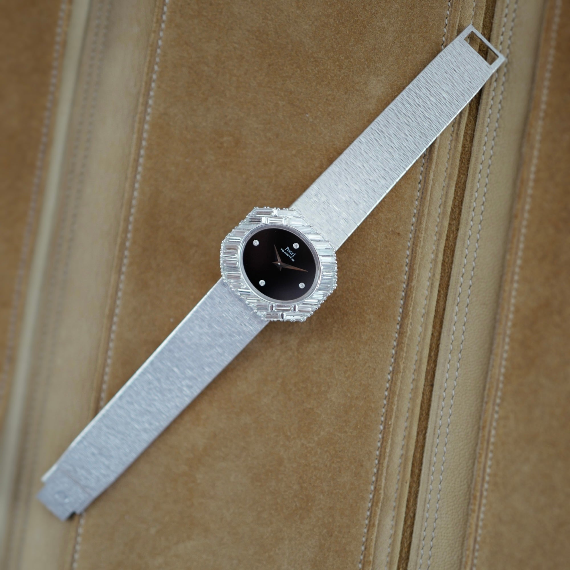 Piaget - Piaget White Gold Large Diagonal Baguette Bezel Watch with Onyx Dial 7334A6 - The Keystone Watches