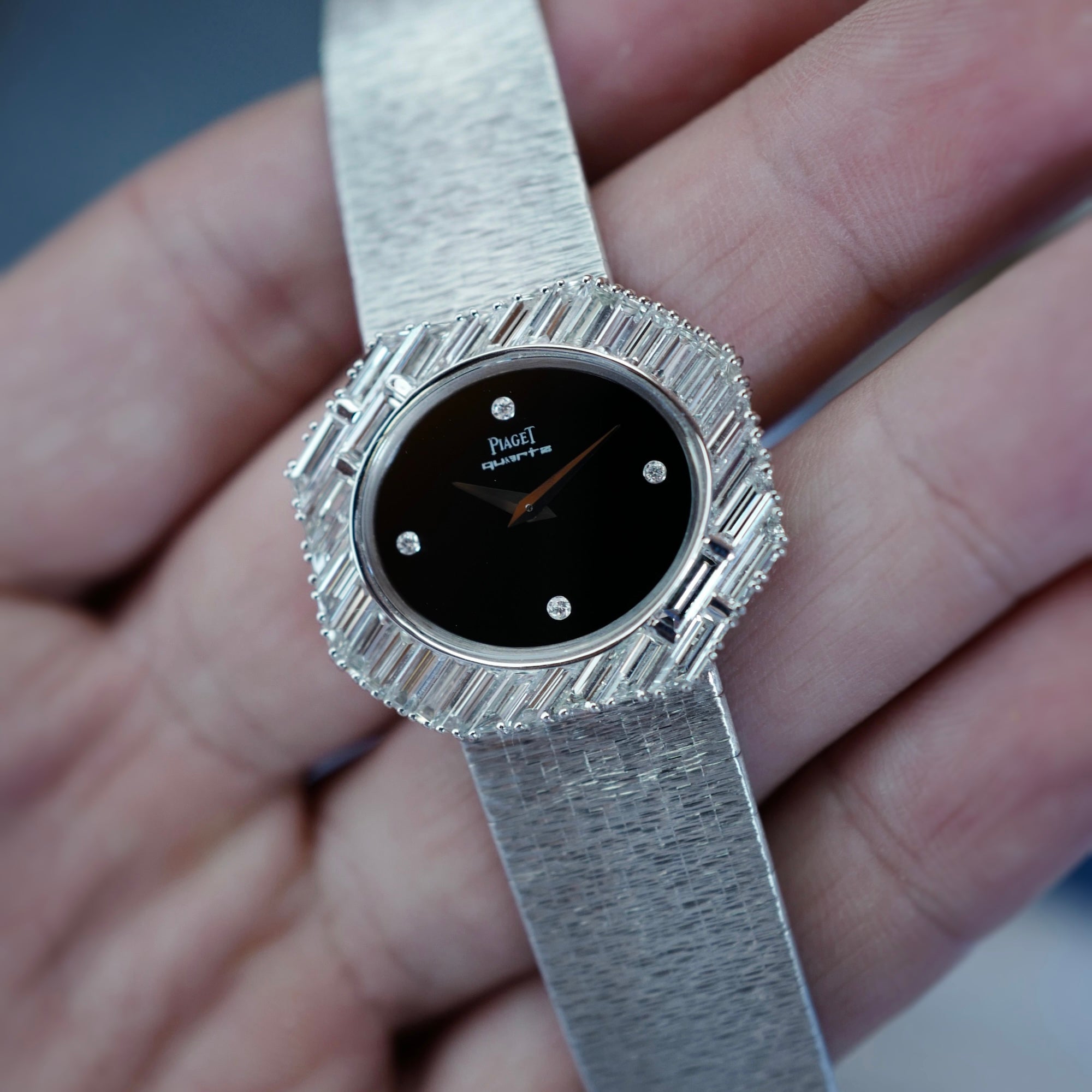 Piaget - Piaget White Gold Large Diagonal Baguette Bezel Watch with Onyx Dial 7334A6 - The Keystone Watches