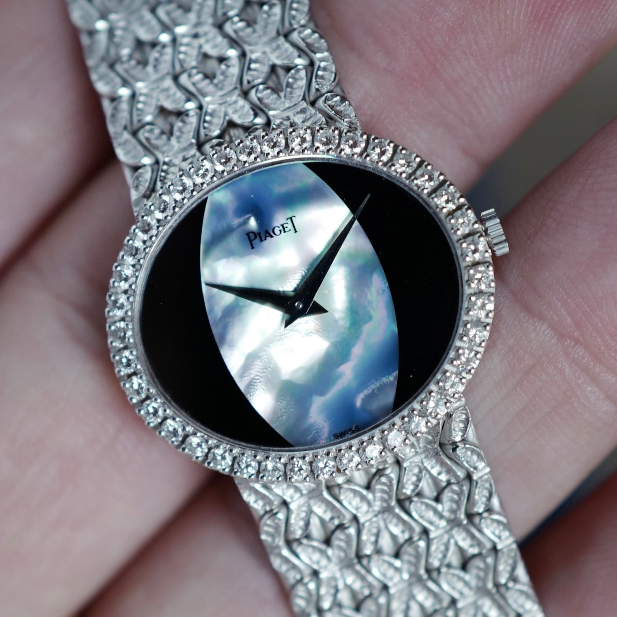 Piaget - Piaget White Gold Watch Ref. 9806 with Onyx & Mother of Pearl - The Keystone Watches
