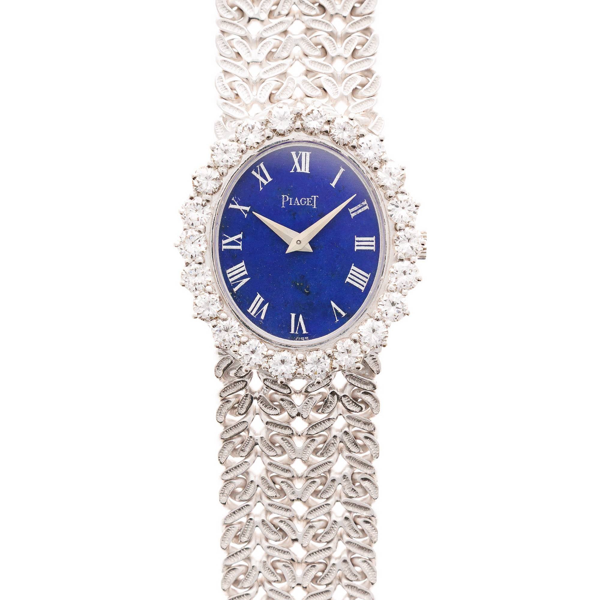 Piaget White Gold Ladies Lapis Dial Diamond Bezel Watch Ref. 9338