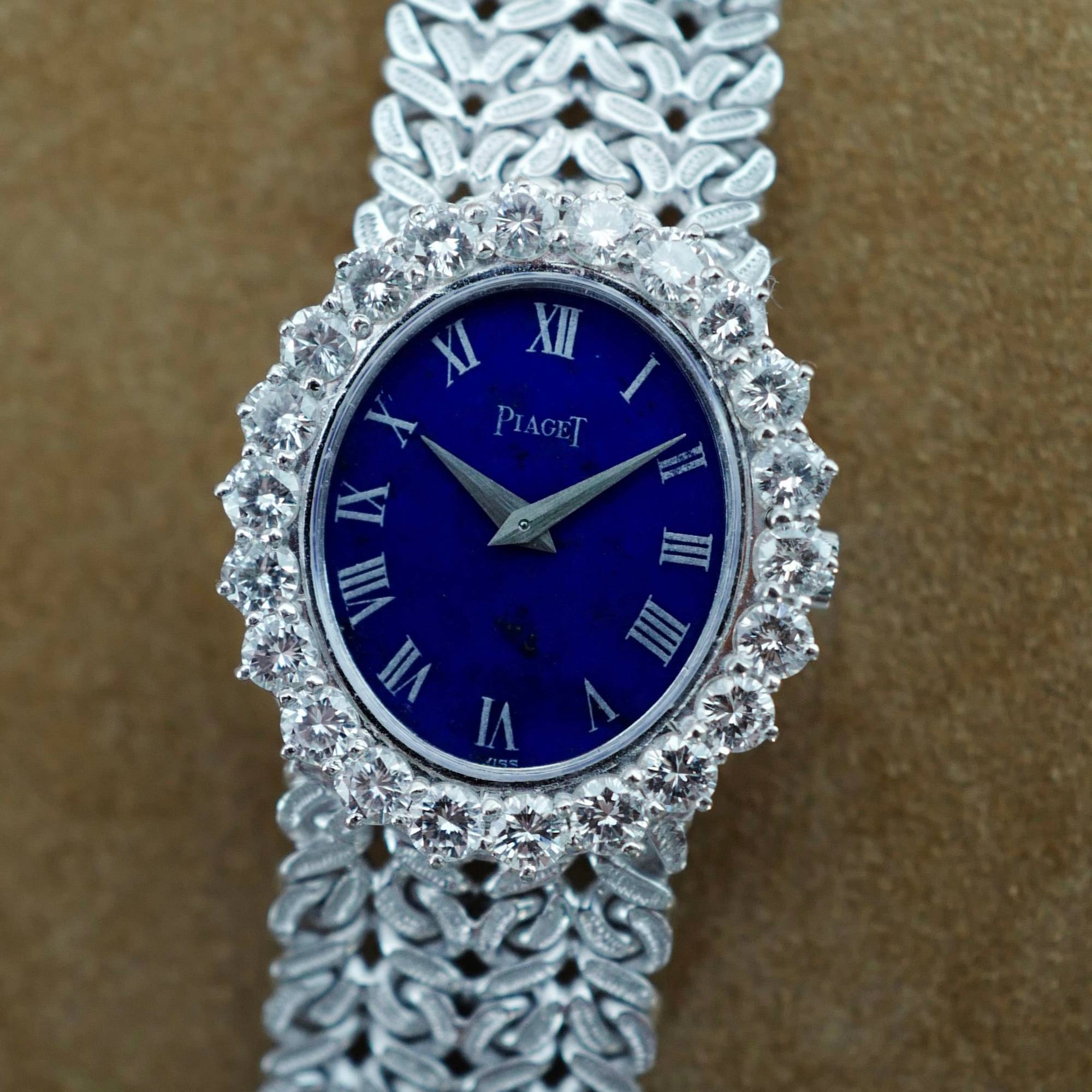 Piaget White Gold Ladies Lapis Dial Diamond Bezel Watch Ref. 9338