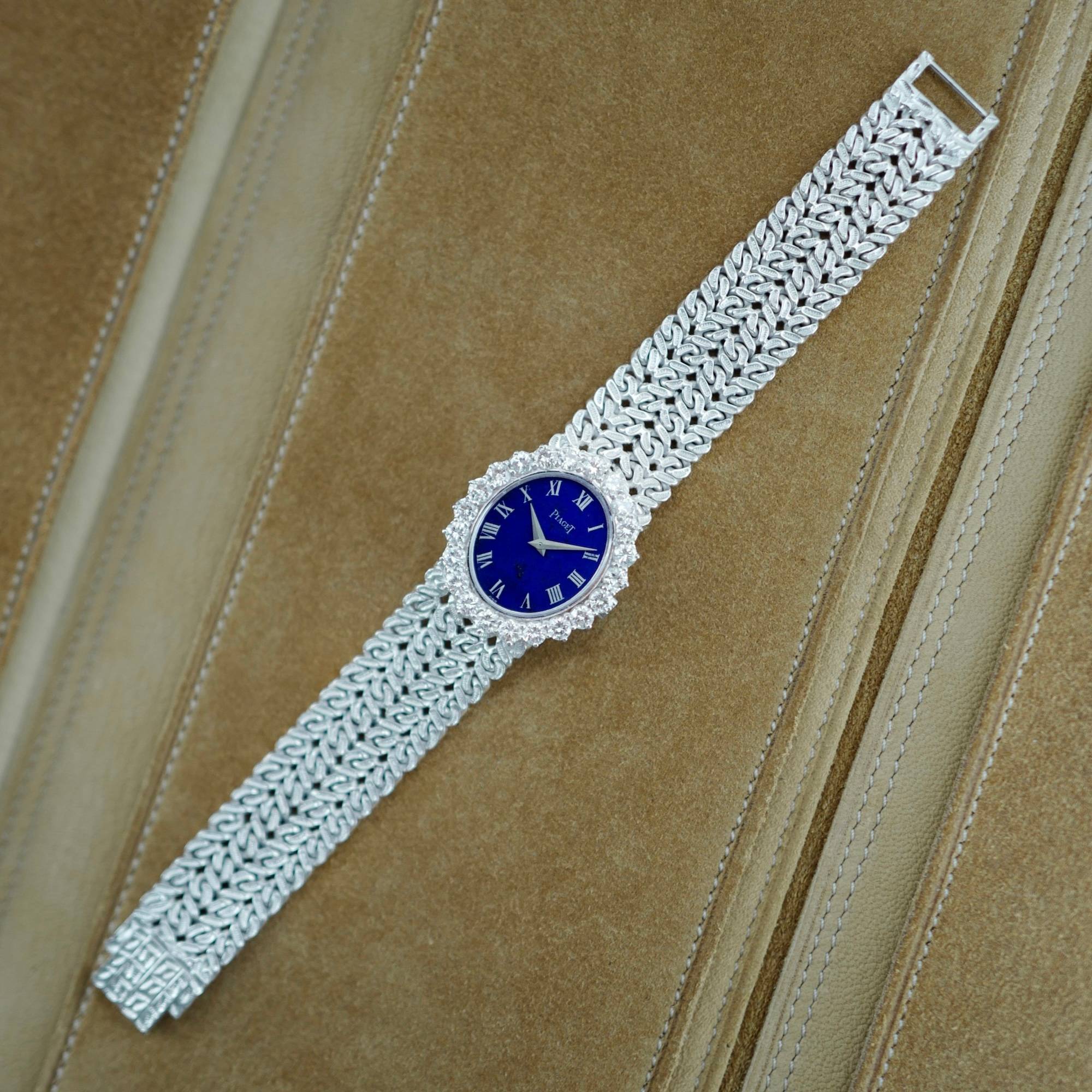 Piaget White Gold Ladies Lapis Dial Diamond Bezel Watch Ref. 9338