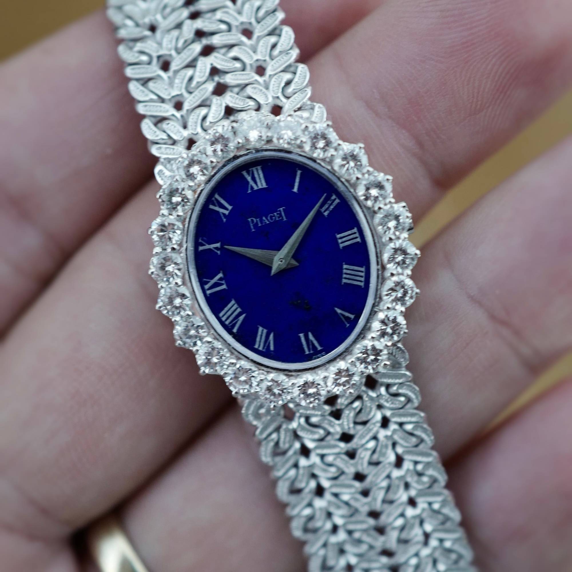 Piaget White Gold Ladies Lapis Dial Diamond Bezel Watch Ref. 9338