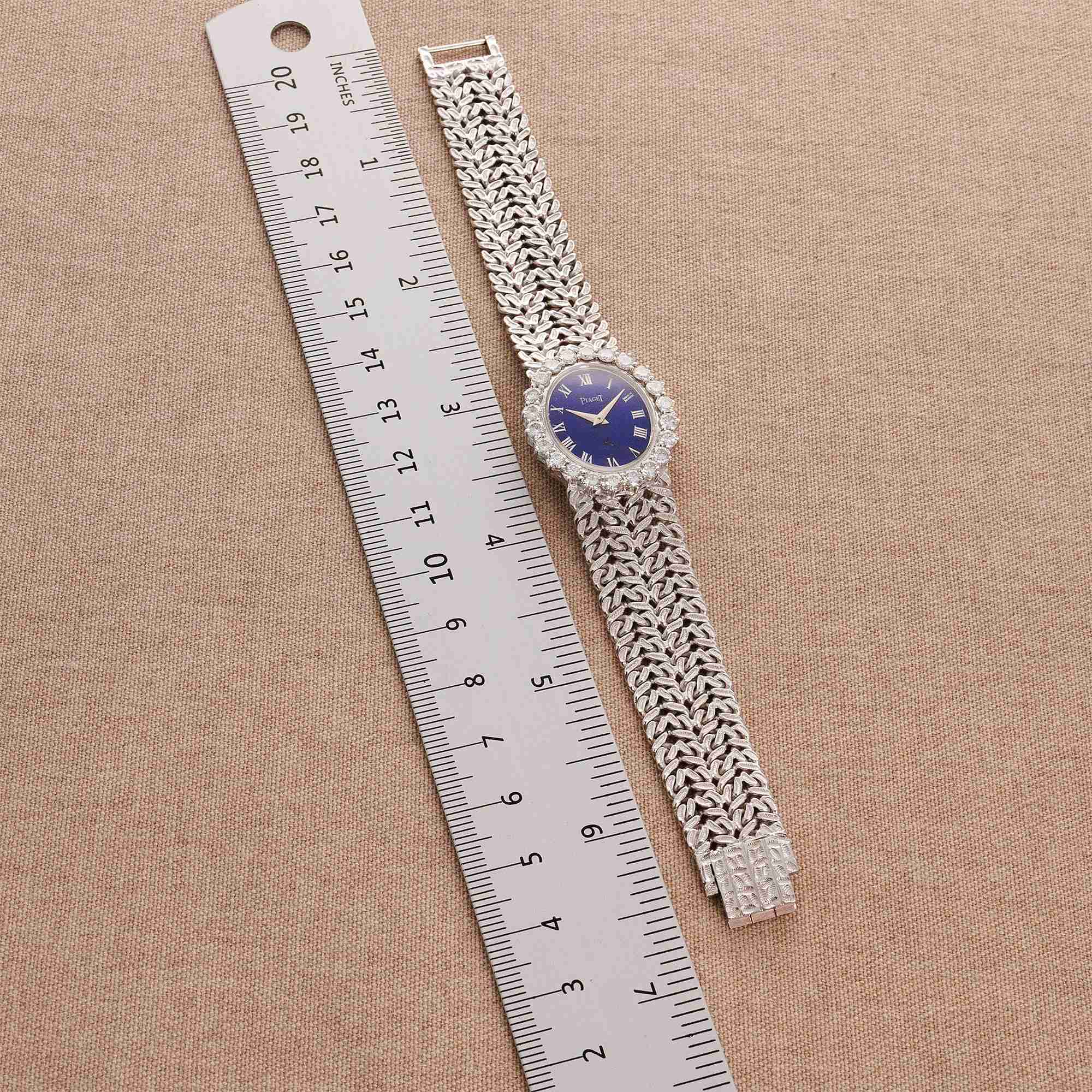 Piaget White Gold Ladies Lapis Dial Diamond Bezel Watch Ref. 9338