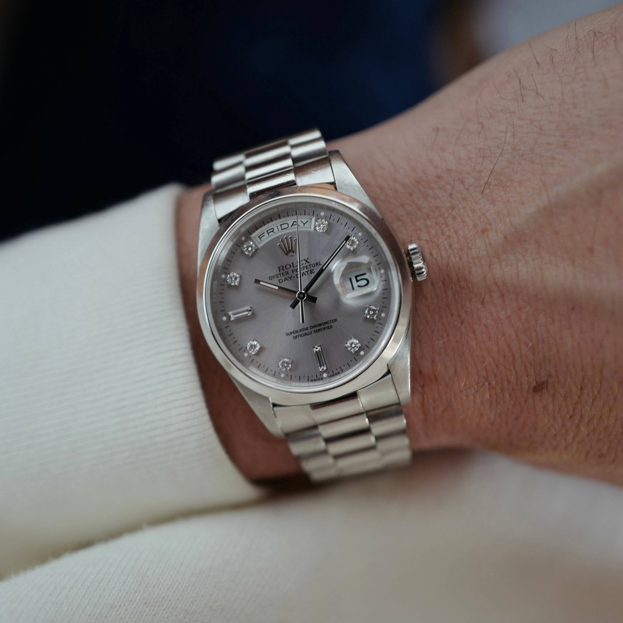 Rolex Platinum Day Date Ref. 18206 with Punched Warranty Paper
