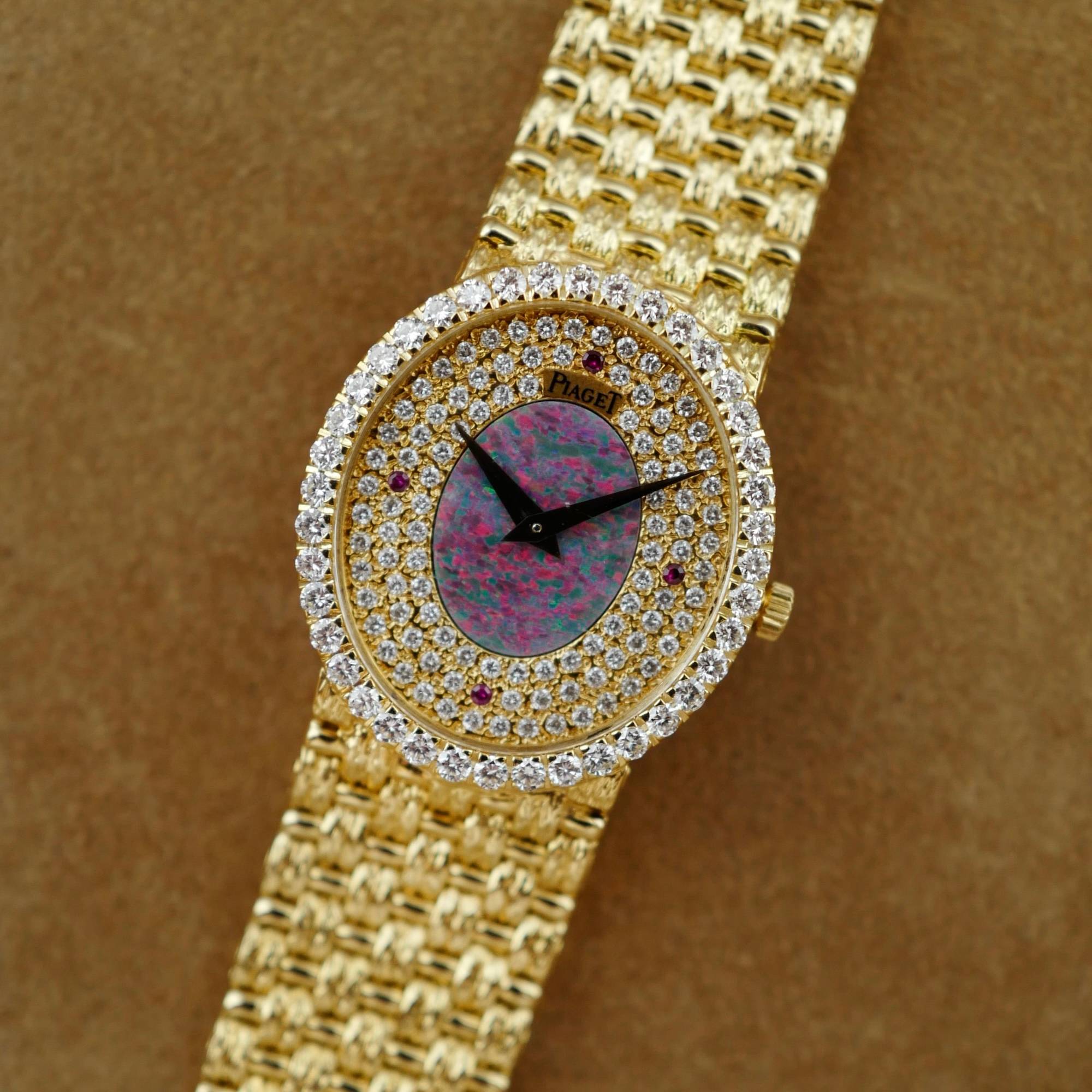 Piaget Yellow Gold Round Watch Ref. 8826 with Opal and Diamond Dial