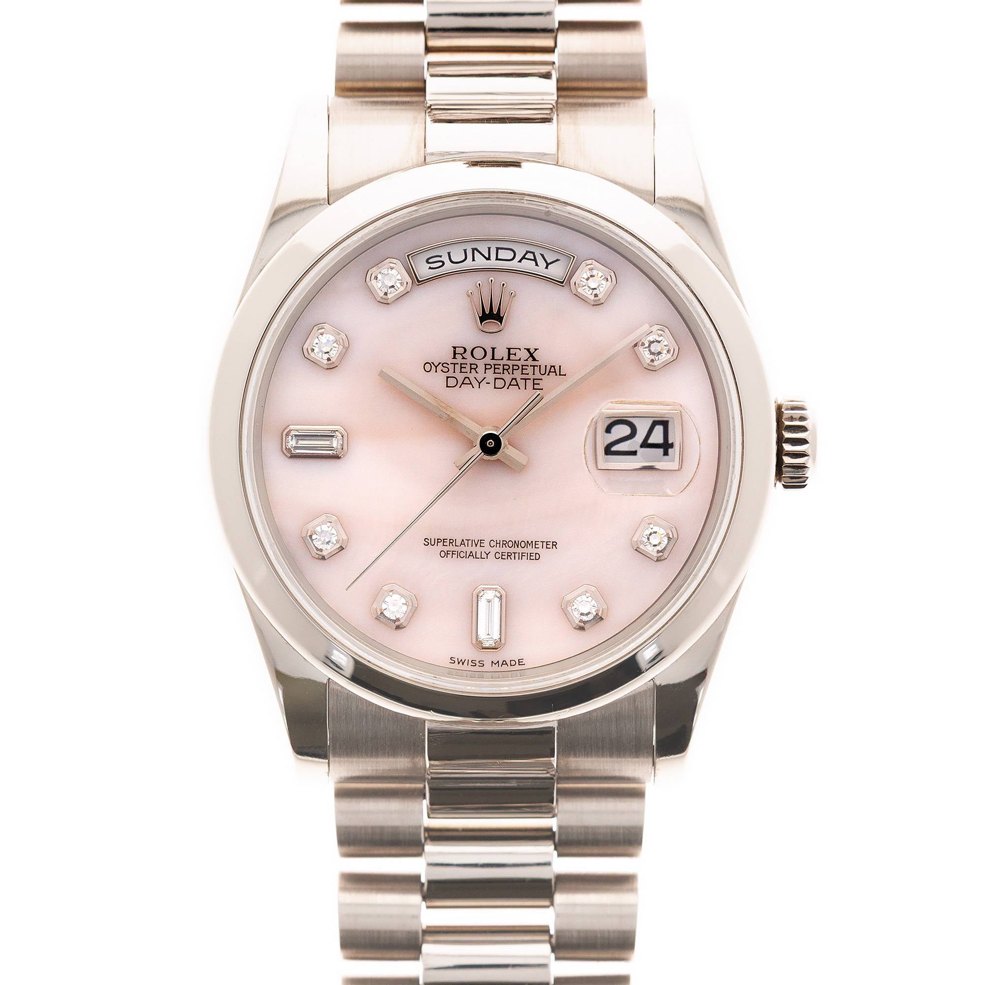 Rolex White Gold Day-Date Ref. 118209 with Pink Mother of Pearl Dial