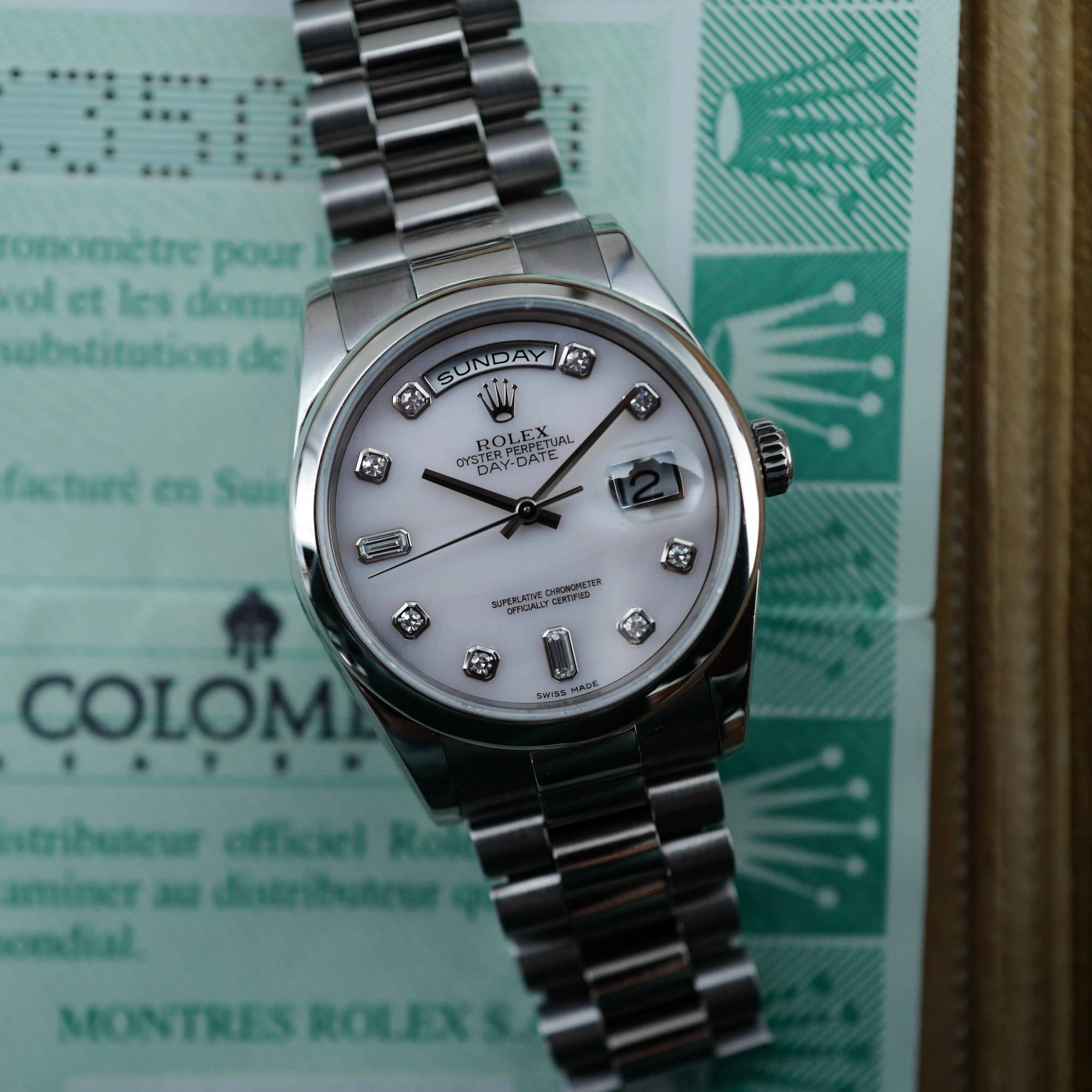 Rolex White Gold Day-Date Ref. 118209 with Pink Mother of Pearl Dial