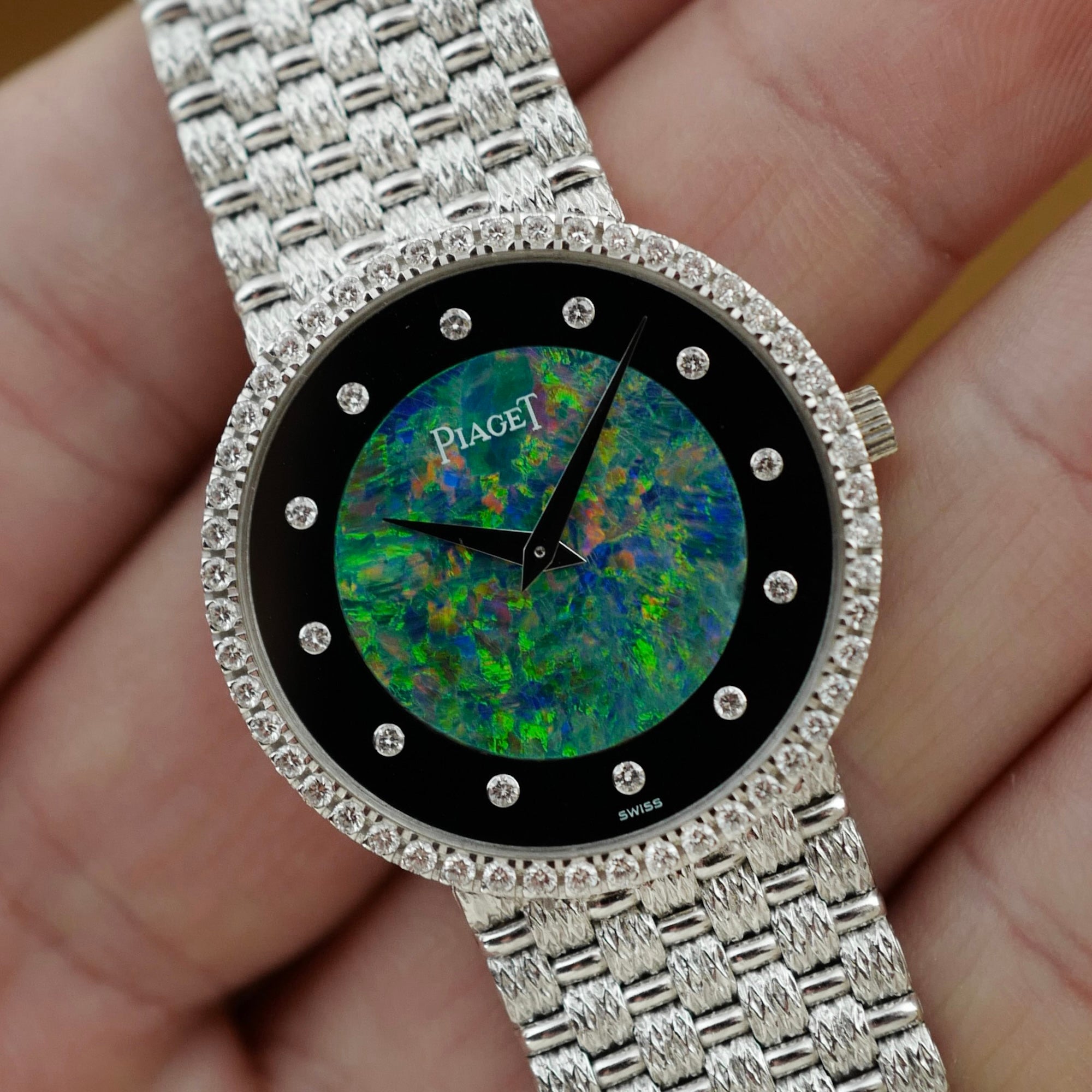 Piaget - Piaget White Gold Round Watch Ref. 9066D23 with Opal, Onyx and Diamond Dial - The Keystone Watches