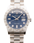 Rolex - Rolex Platinum Day-Date Ref. 118366A with Blue Dial and Factory Baguette Bezel - The Keystone Watches