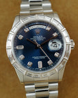 Rolex - Rolex Platinum Day-Date Ref. 118366A with Blue Dial and Factory Baguette Bezel - The Keystone Watches