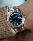 Rolex - Rolex Platinum Day-Date Ref. 118366A with Blue Dial and Factory Baguette Bezel - The Keystone Watches