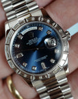 Rolex - Rolex Platinum Day-Date Ref. 118366A with Blue Dial and Factory Baguette Bezel - The Keystone Watches