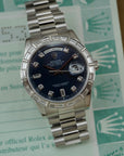 Rolex - Rolex Platinum Day-Date Ref. 118366A with Blue Dial and Factory Baguette Bezel - The Keystone Watches