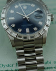 Rolex - Rolex Platinum Day-Date Ref. 118366A with Blue Dial and Factory Baguette Bezel - The Keystone Watches