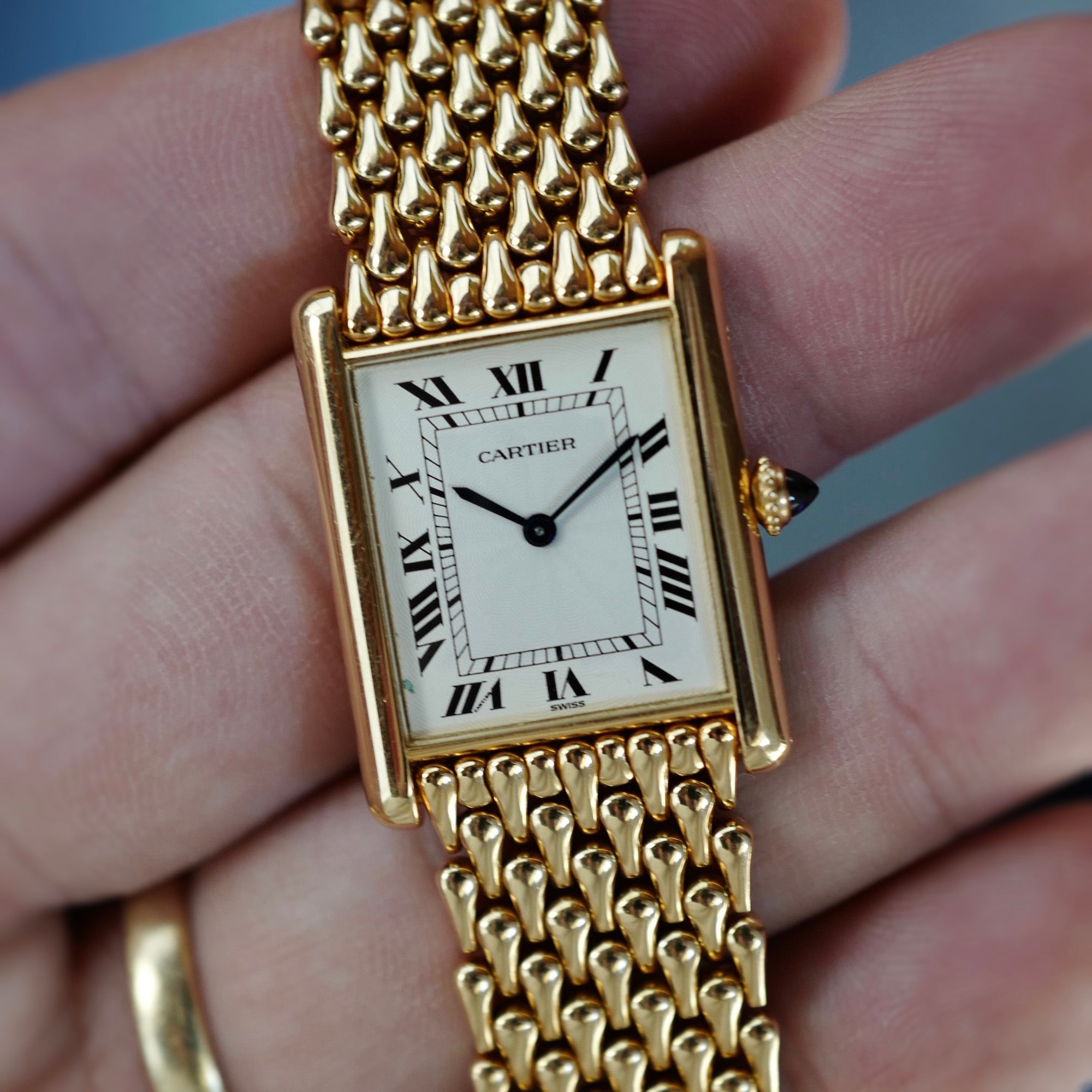 Cartier Yellow Gold Tank Louis 1612 on Yellow Gold Bracelet