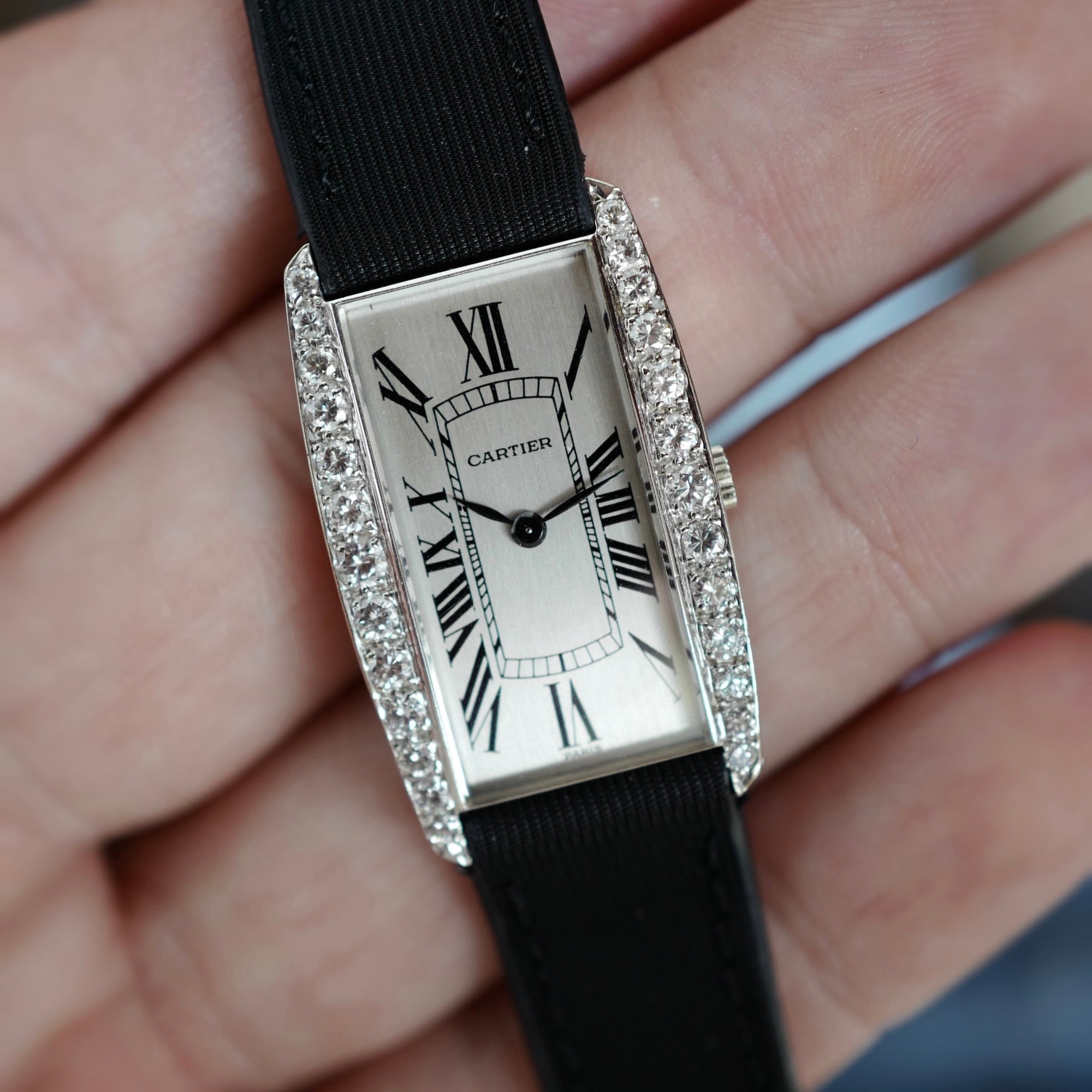 Cartier Paris White Gold Diamond Tank Watch, Movement by Vacheron Constantin