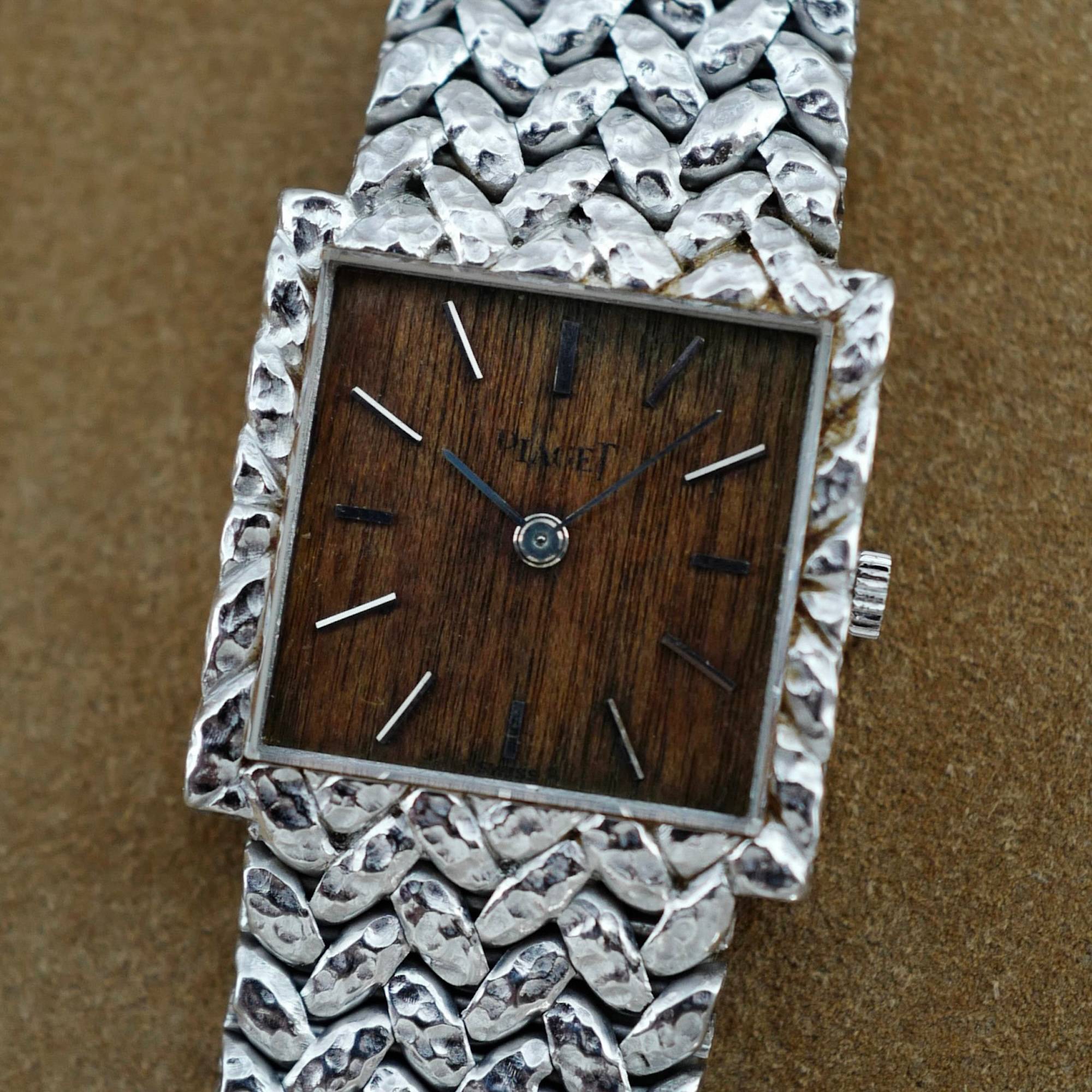 Piaget White Gold Vintage Bracelet Watch Ref. 9353 with Wood Dial