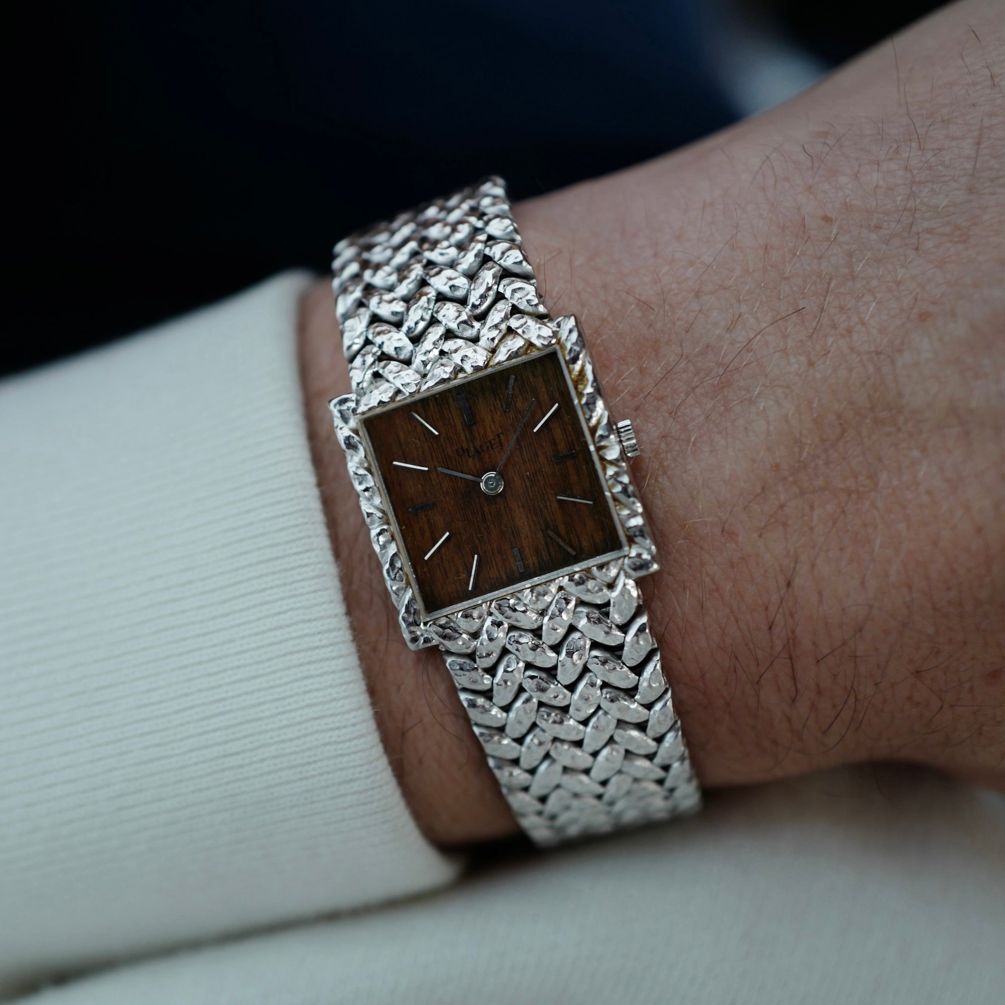 Piaget White Gold Vintage Bracelet Watch Ref. 9353 with Wood Dial