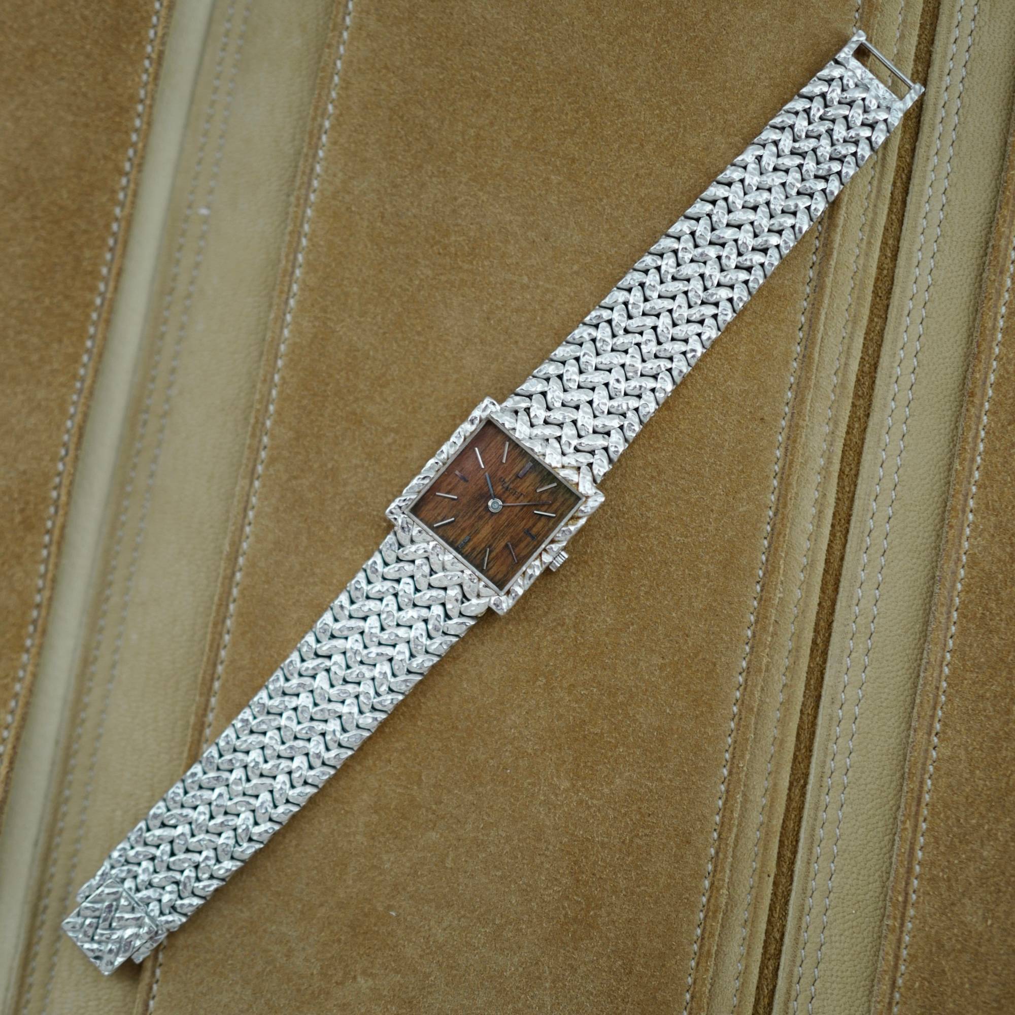 Piaget White Gold Vintage Bracelet Watch Ref. 9353 with Wood Dial