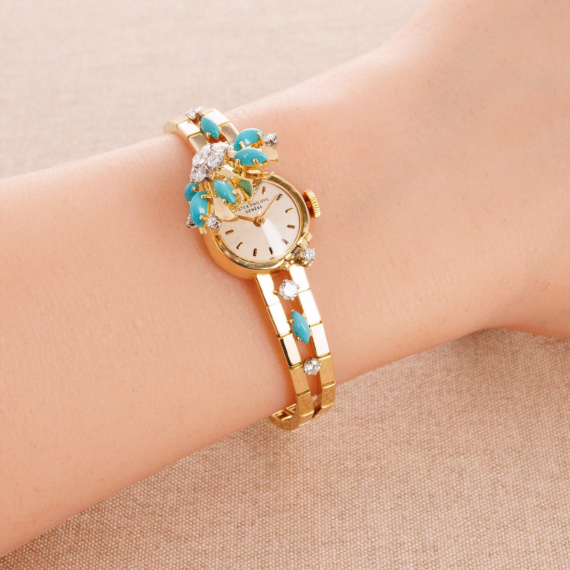 Patek Philippe Yellow Gold Diamond & Turquoise Cover Watch Ref. 3006 with Archives