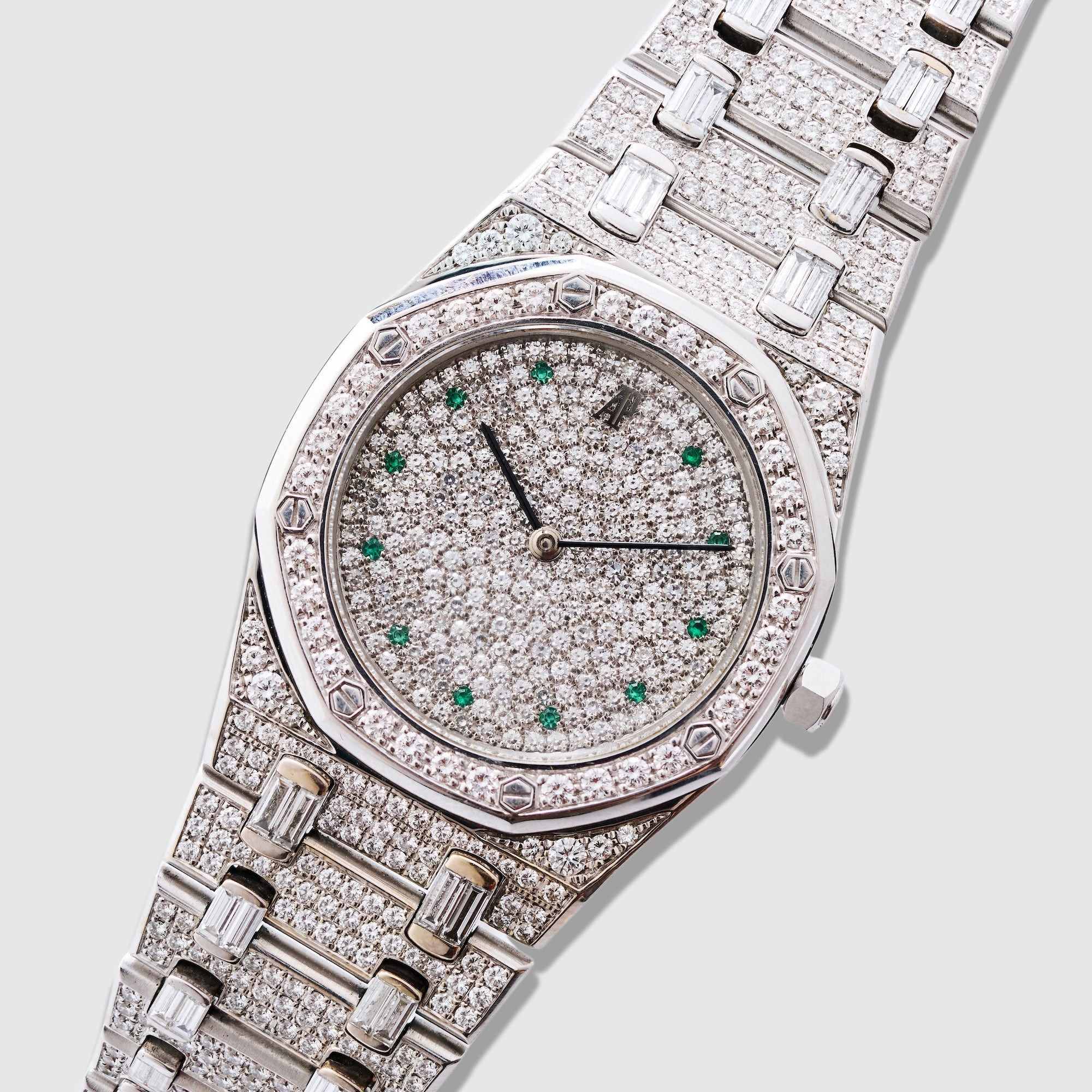 Audemars Piguet White Gold Royal Oak 56343 with Diamonds, Sapphires and Baguette Diamond