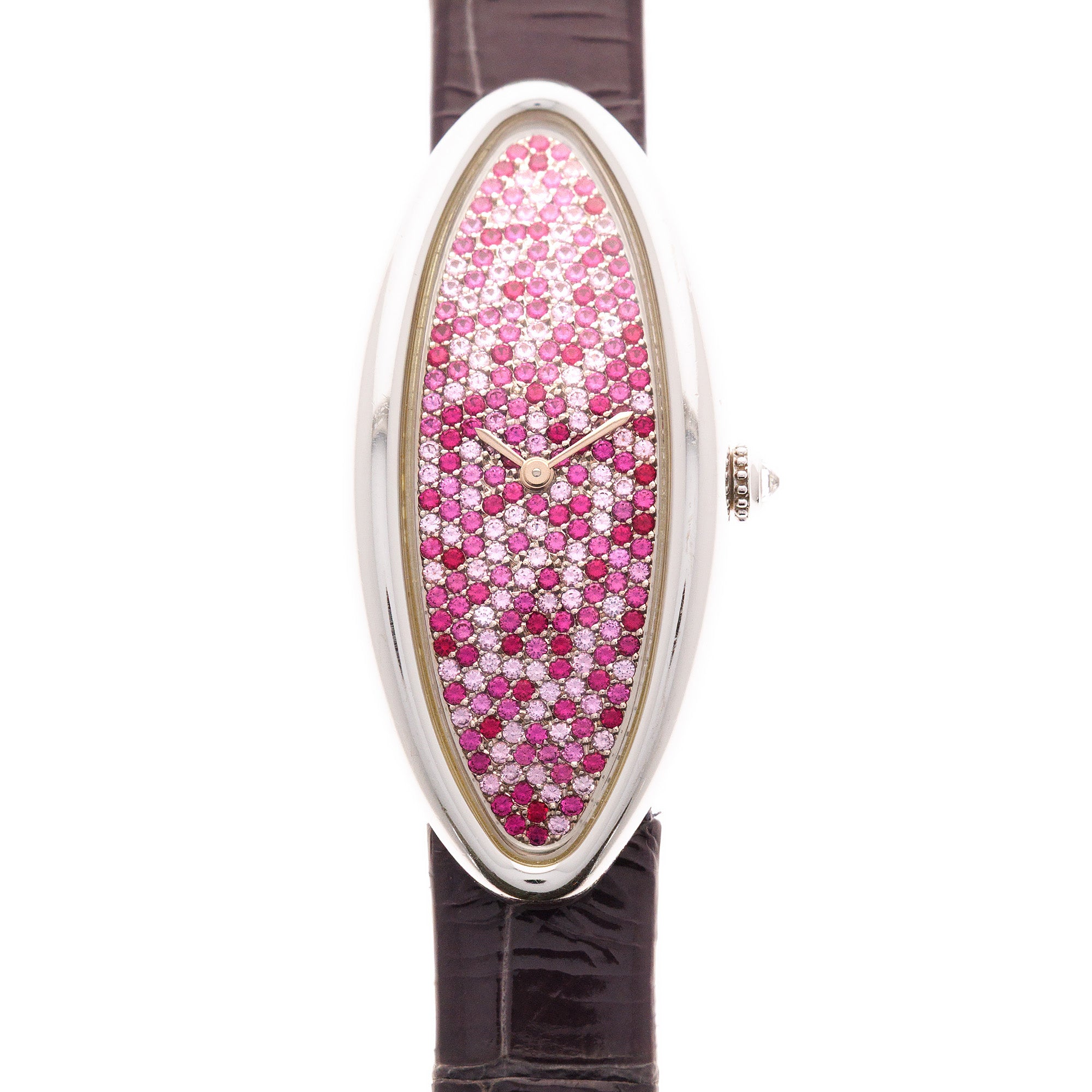 Cartier White Gold Baignoire Allongee with Diamond and Sapphire Pave Dial Ref. 2514