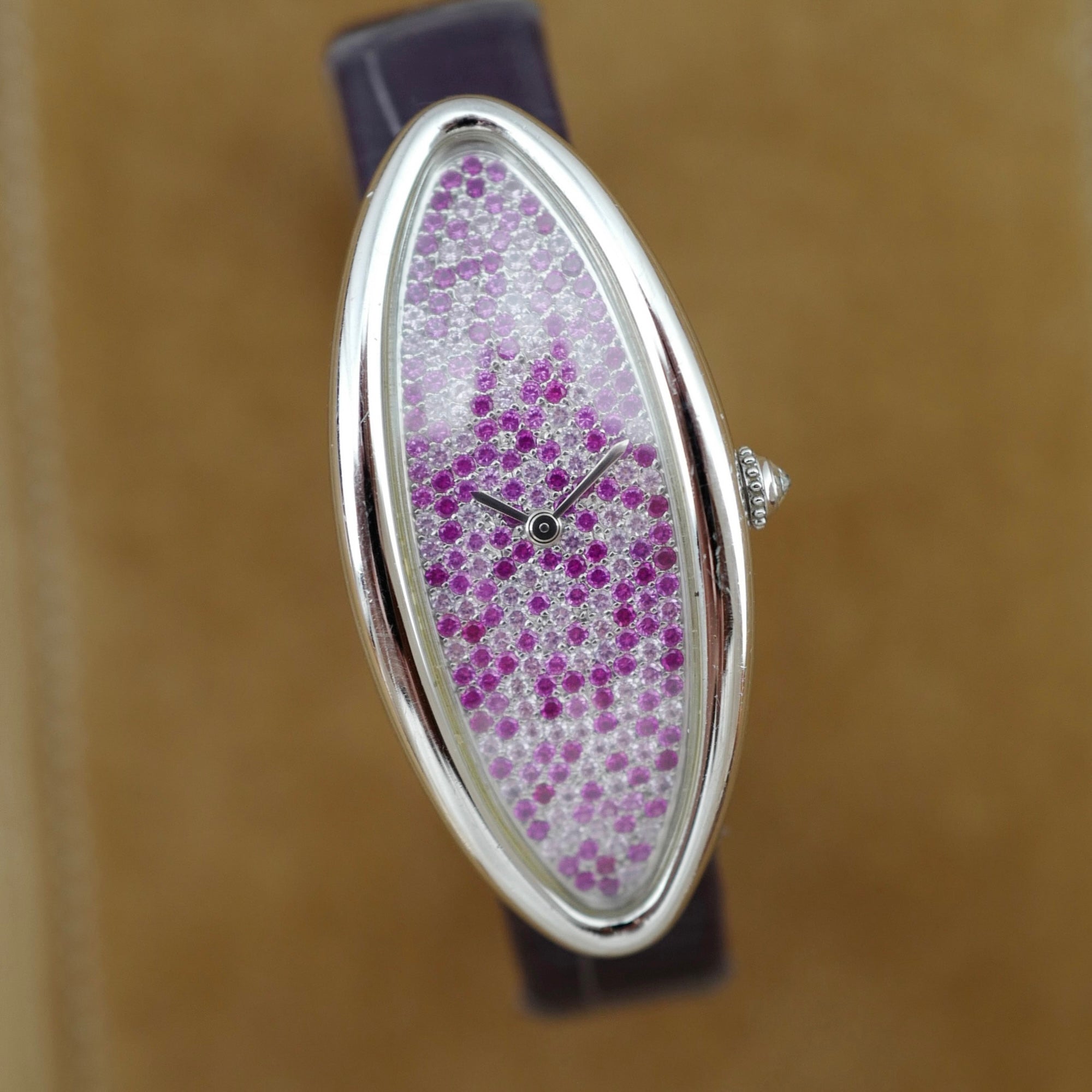 Cartier White Gold Baignoire Allongee with Diamond and Sapphire Pave Dial Ref. 2514