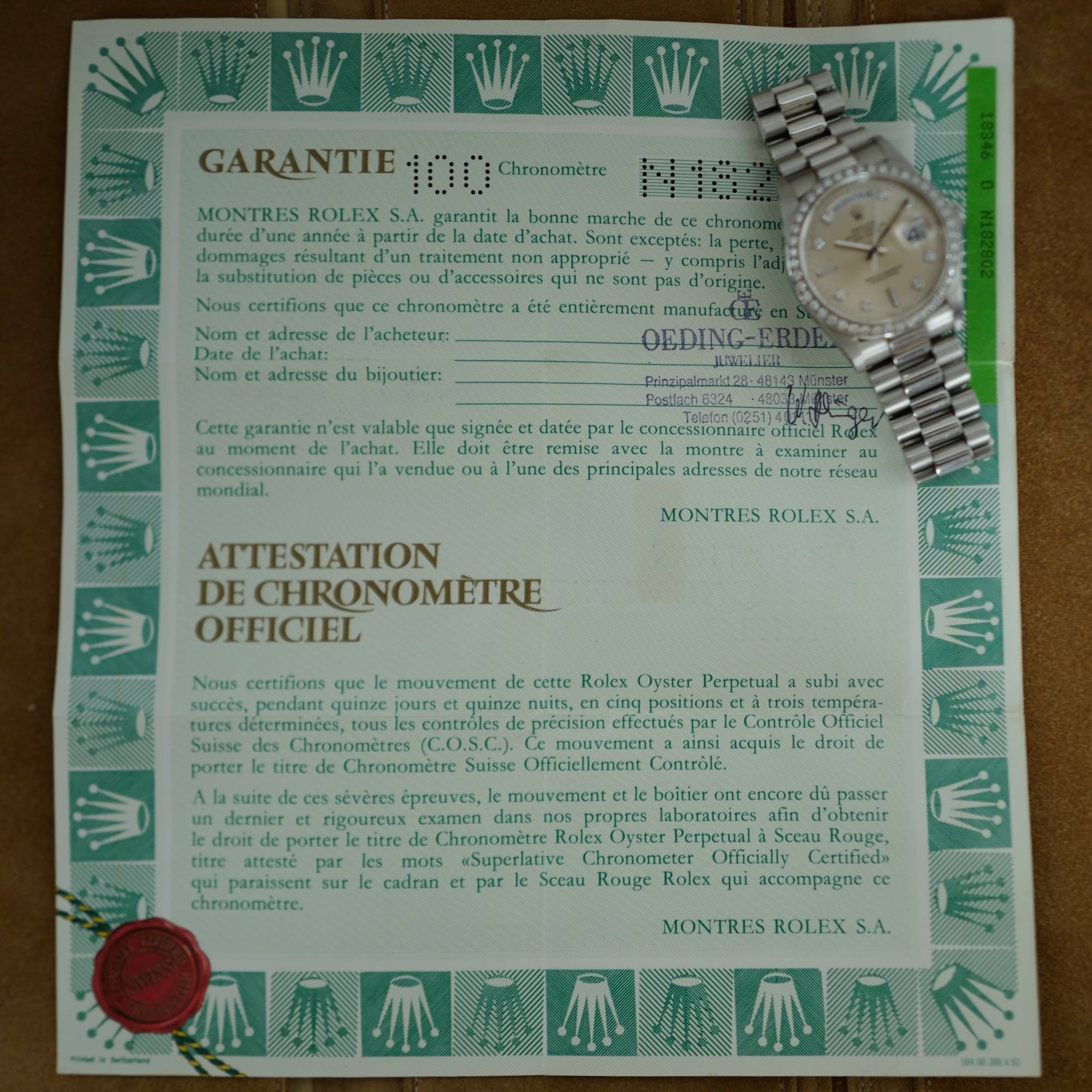 Rolex - Rolex Platinum Day Date Ref. 18346 with German Day Wheel and Super Condition (New Arrival) - The Keystone Watches
