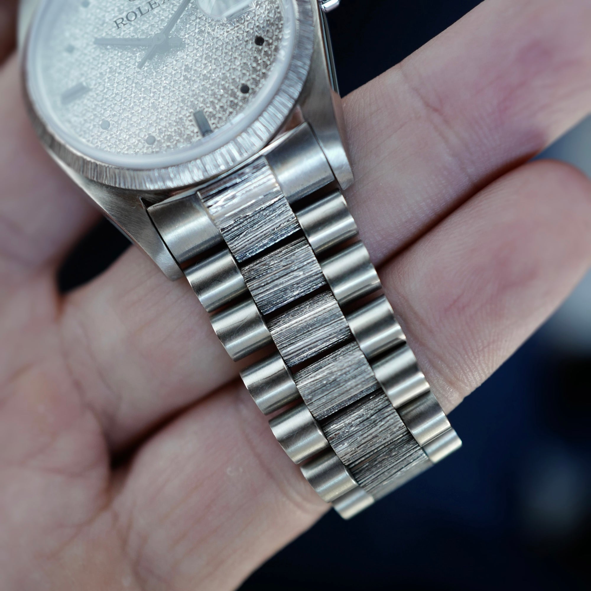 Rolex - Rolex White Gold Day-Date Bark Pave Diamond Watch Ref. 18079 - The Keystone Watches