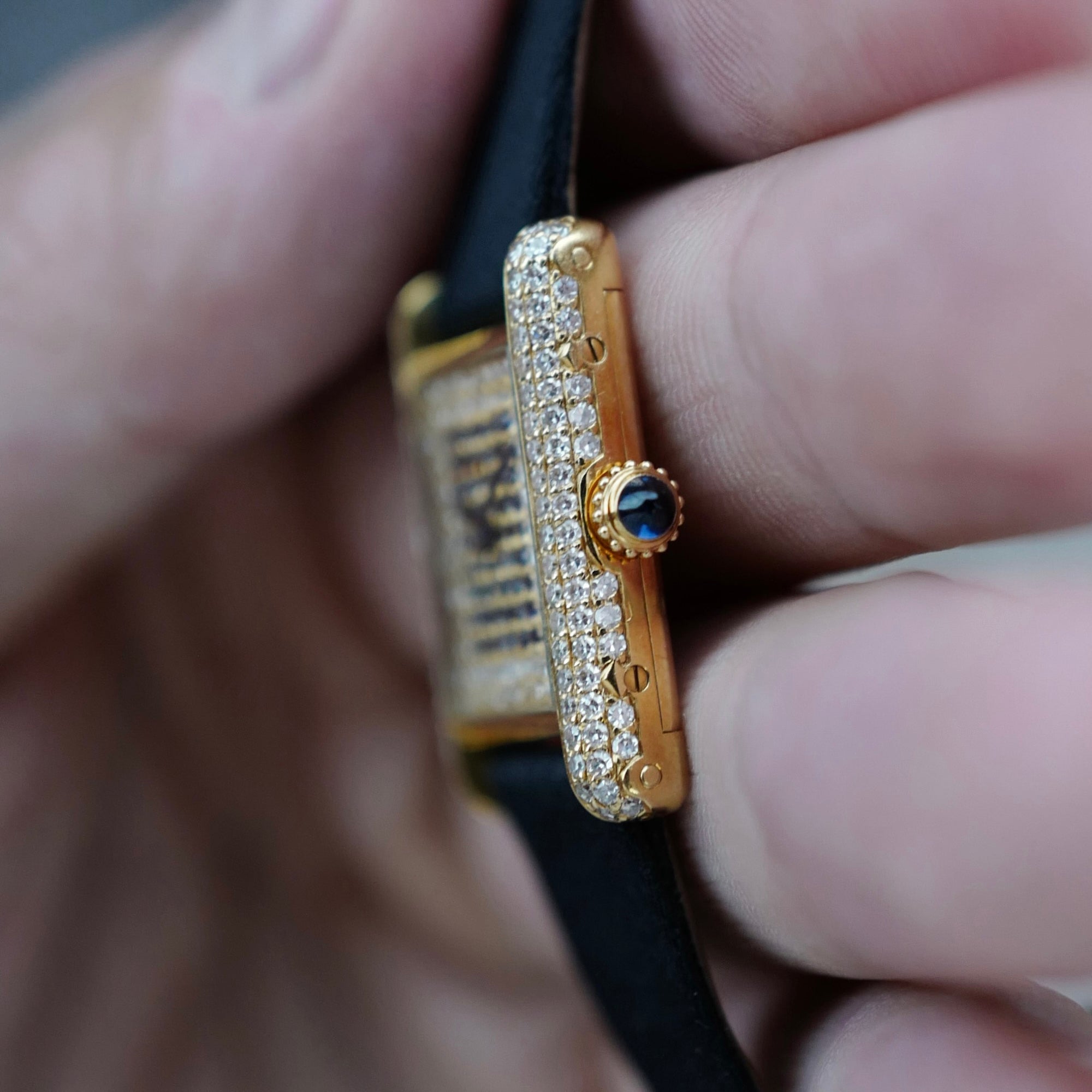 Cartier Yellow Gold Tank Louis Watch Ref. 78227 with Diamonds & Sapphires (New Arrival)
