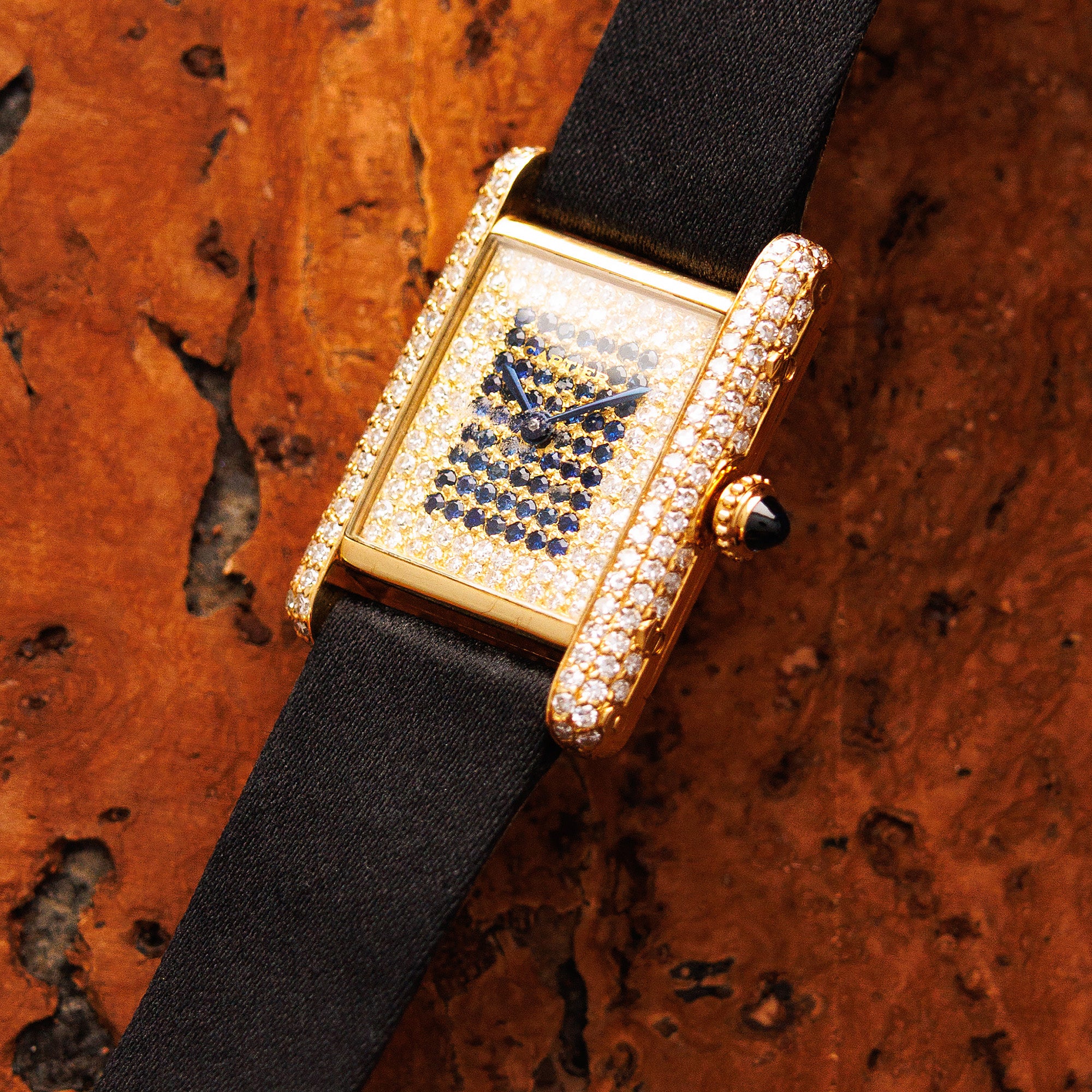 Cartier Yellow Gold Tank Louis Watch Ref. 78227 with Diamonds & Sapphires
