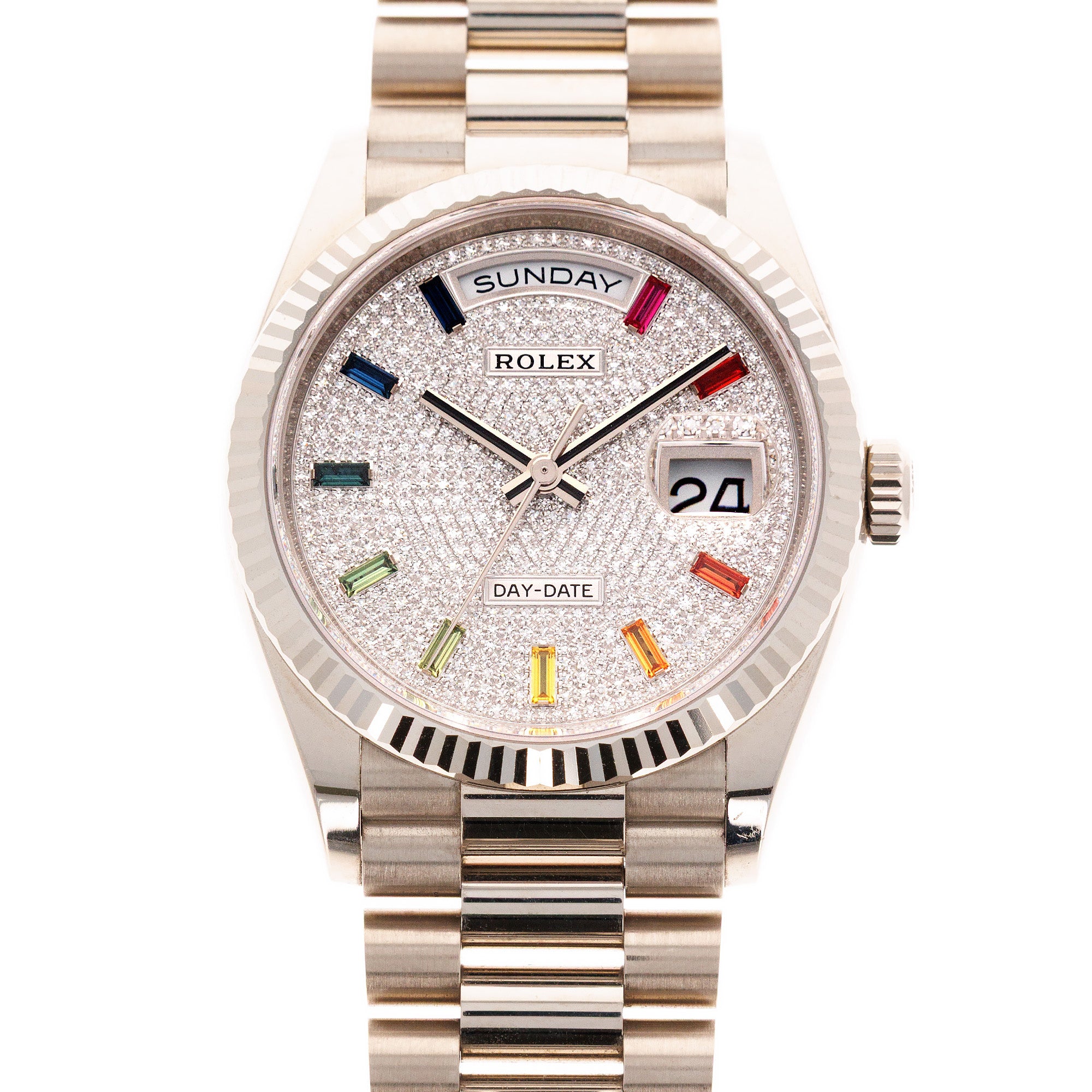 Rolex - Rolex White Gold Day Date Ref. 128239 with Rainbow Markers - The Keystone Watches