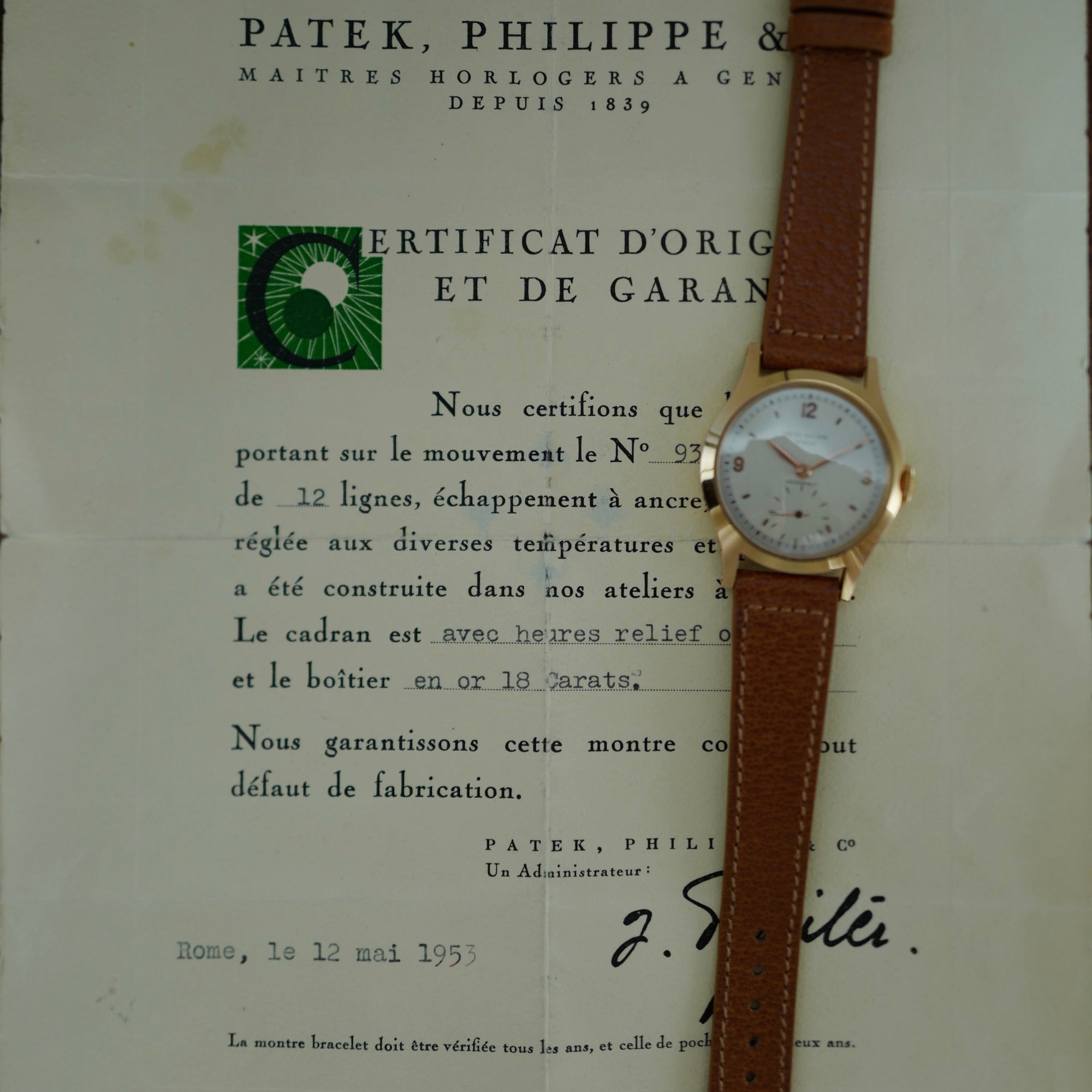 Patek Philippe 565 Retailed by Hausmann & Co. with Original Certificate from 1953