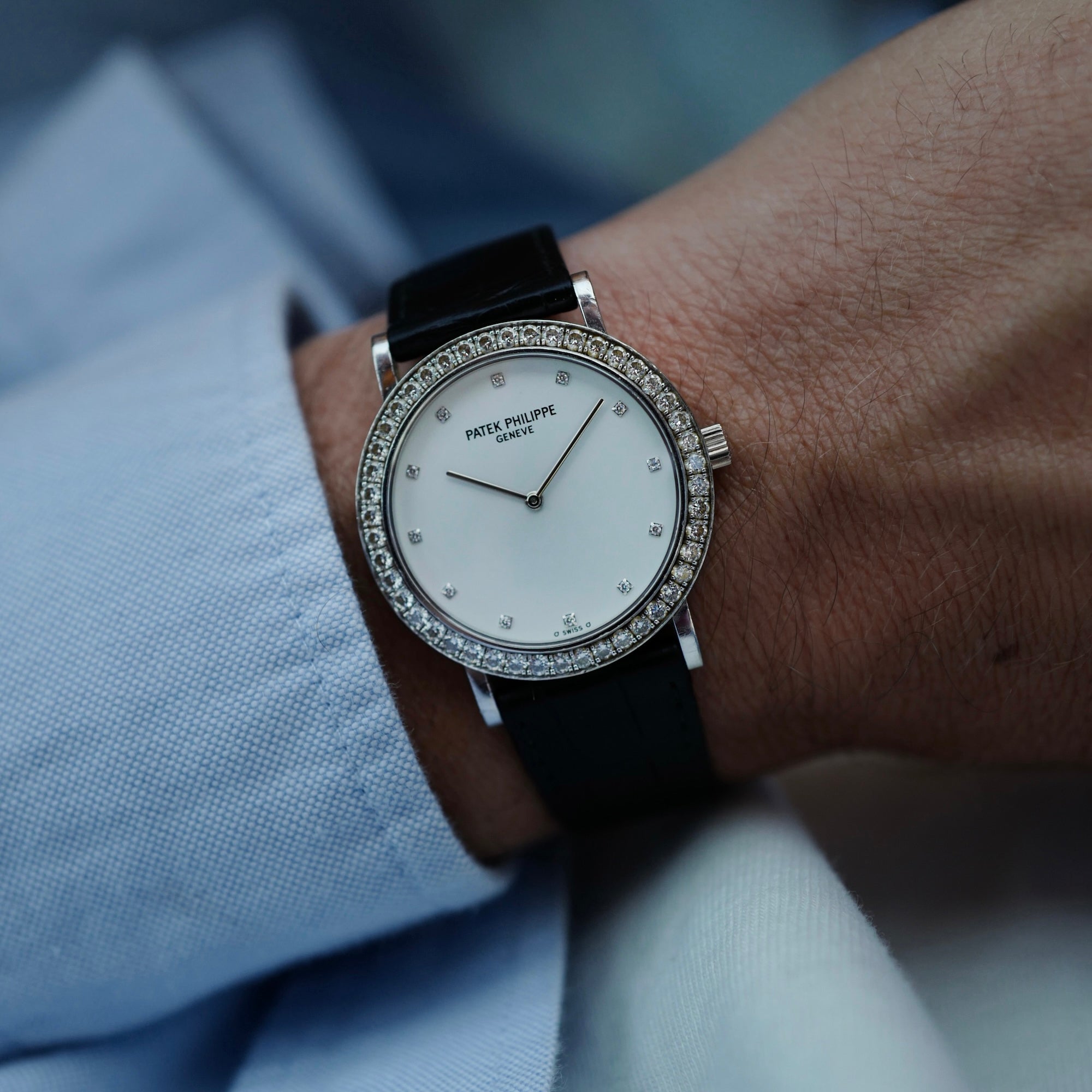 Patek Philippe White Gold Calatrava Ref. 5006 with Factory Dialmonds