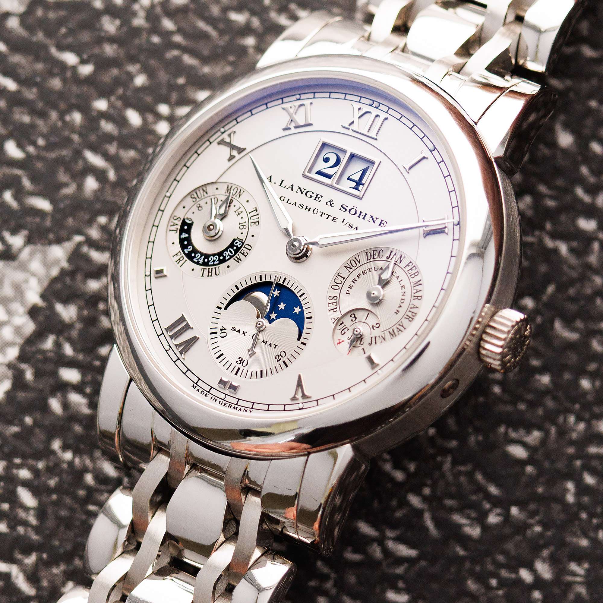 A. Lange & Sohne Platinum Langematic Perpetual 310.225 on Wellendorff Bracelet
