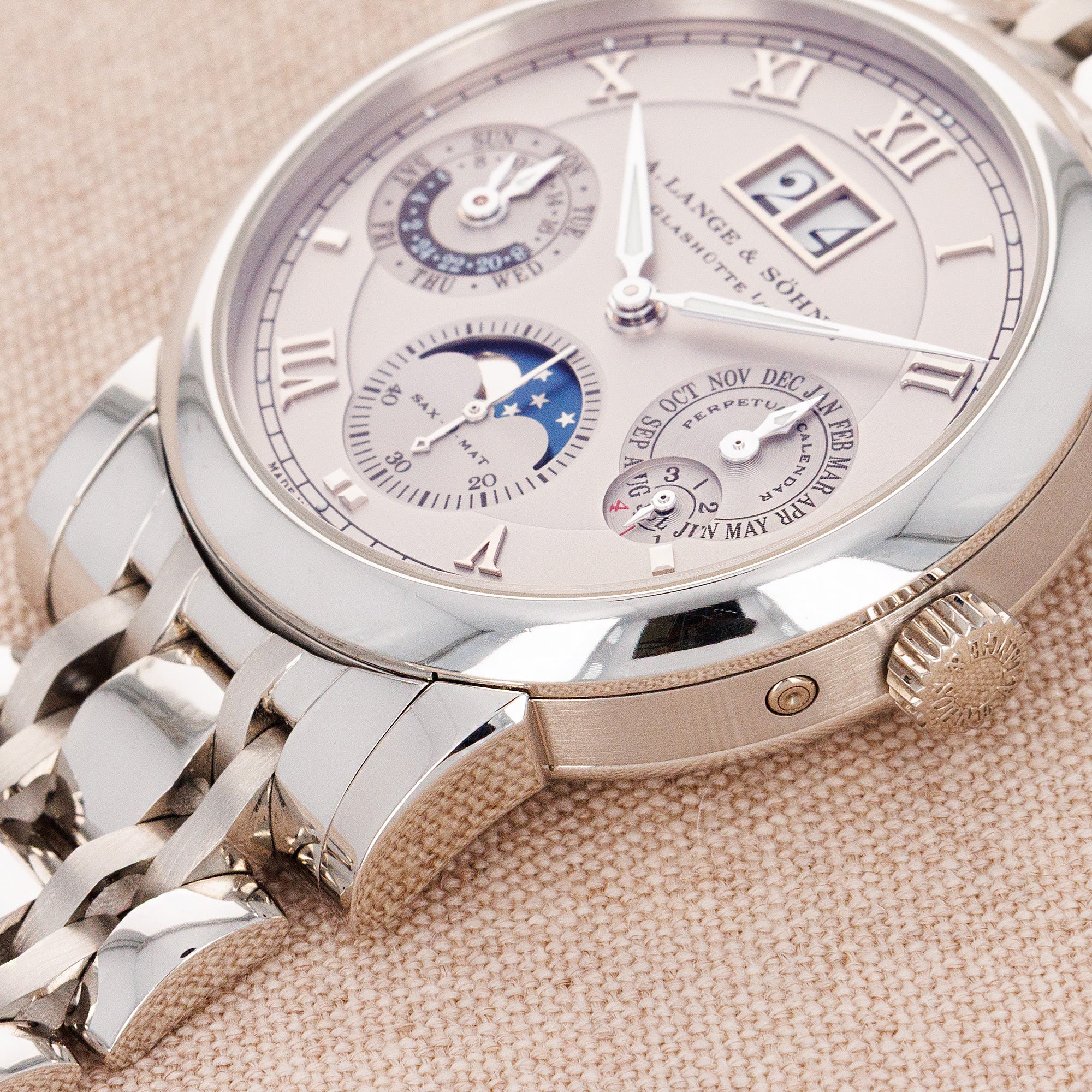 A. Lange & Sohne Platinum Sax-O-Mat Perpetual 310.225 on Wellendorff Bracelet
