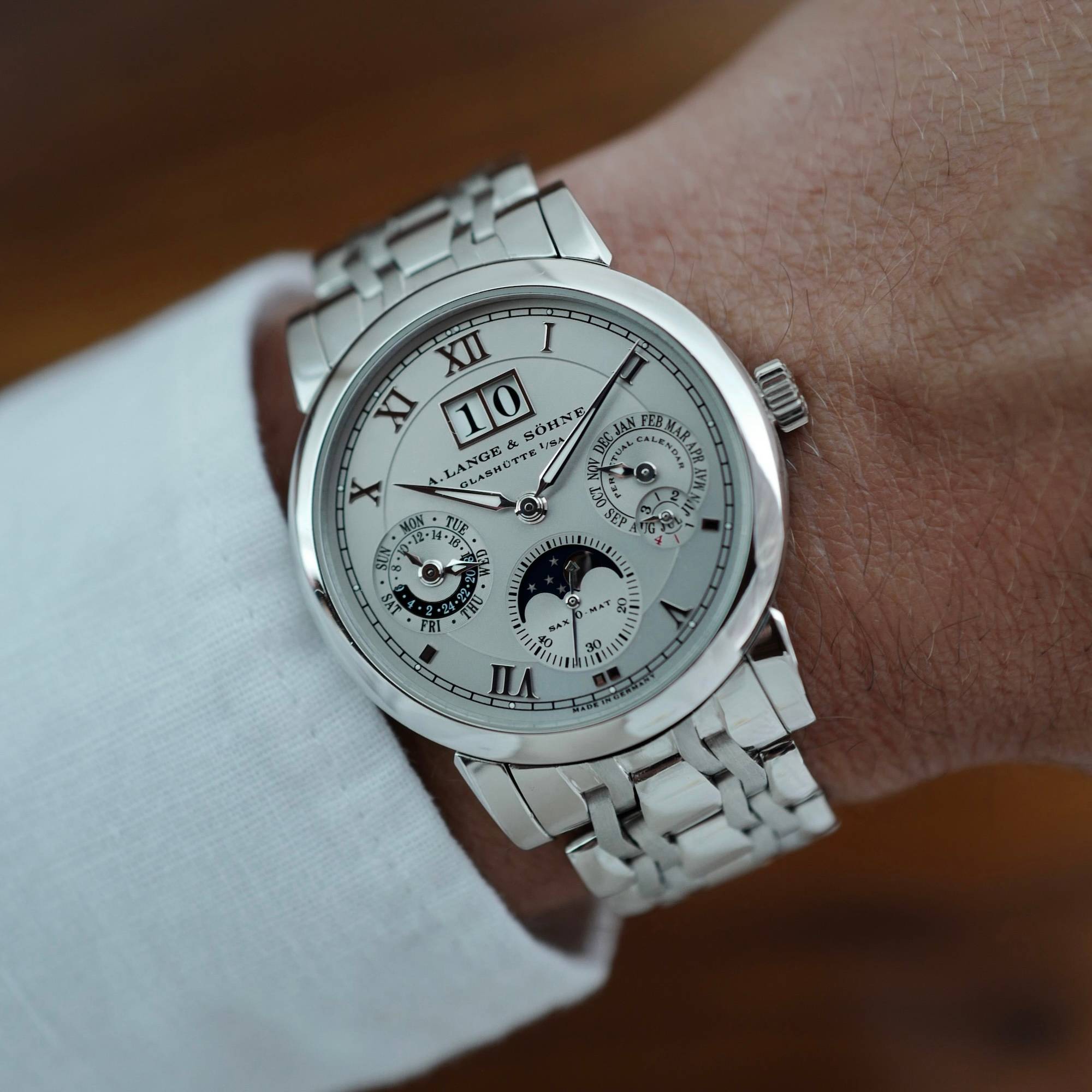 A. Lange & Sohne Platinum Langematic Perpetual 310.225 on Wellendorff Bracelet