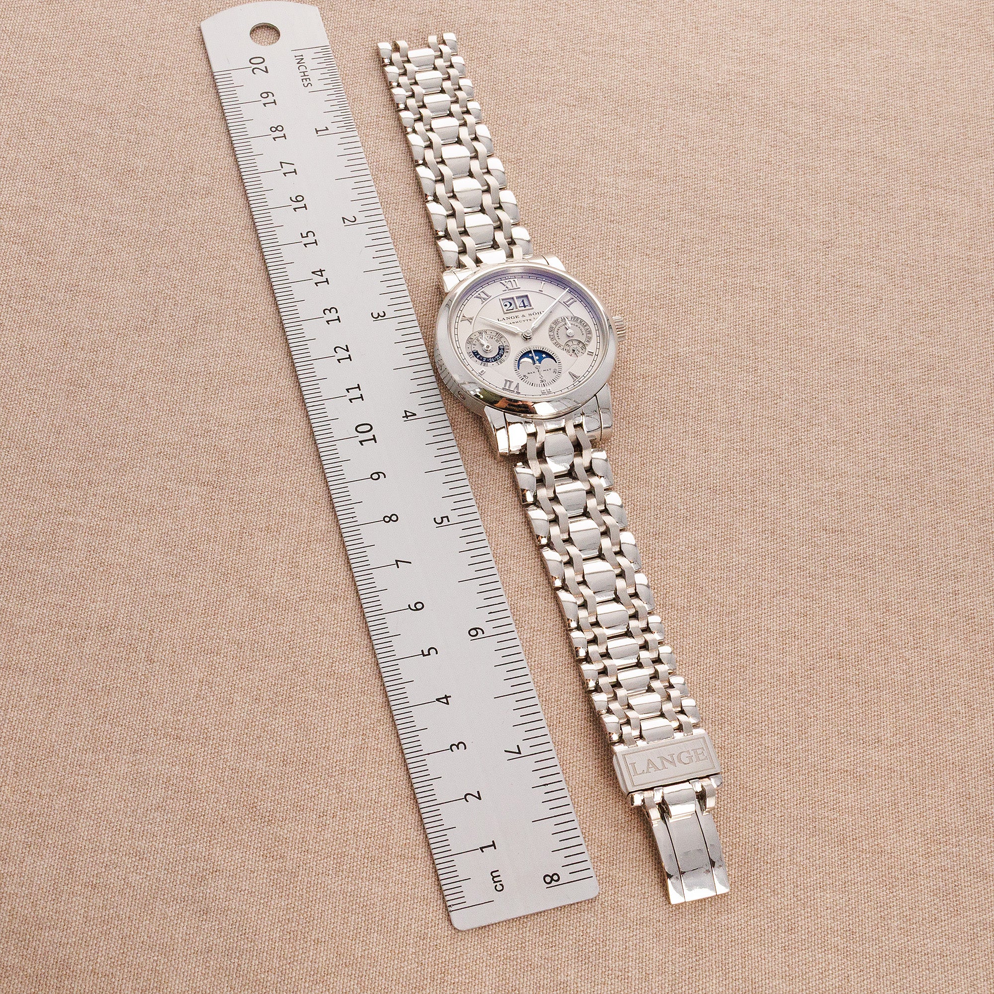 A. Lange & Sohne Platinum Sax-O-Mat Perpetual 310.225 on Wellendorff Bracelet