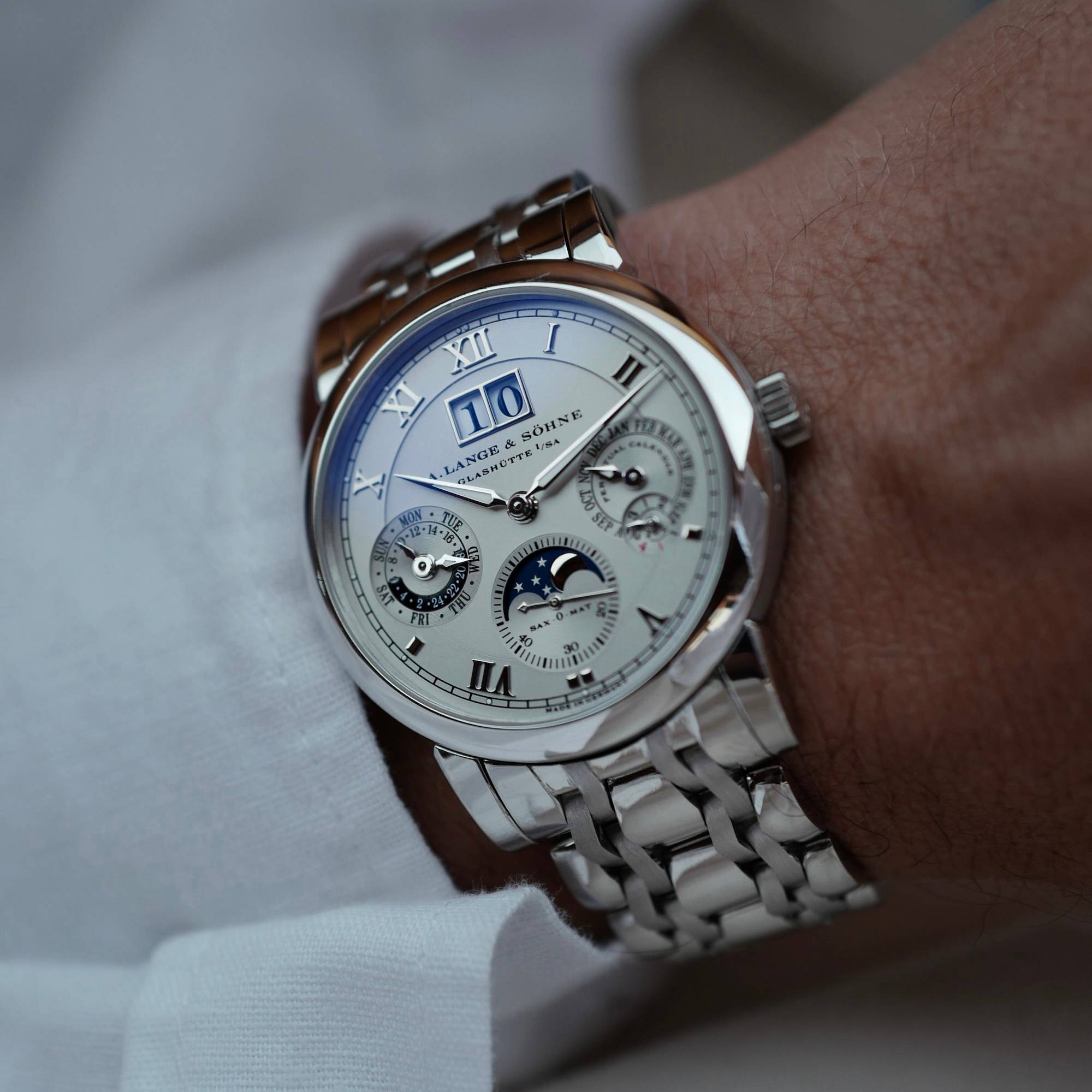 A. Lange & Sohne Platinum Langematic Perpetual 310.225 on Wellendorff Bracelet