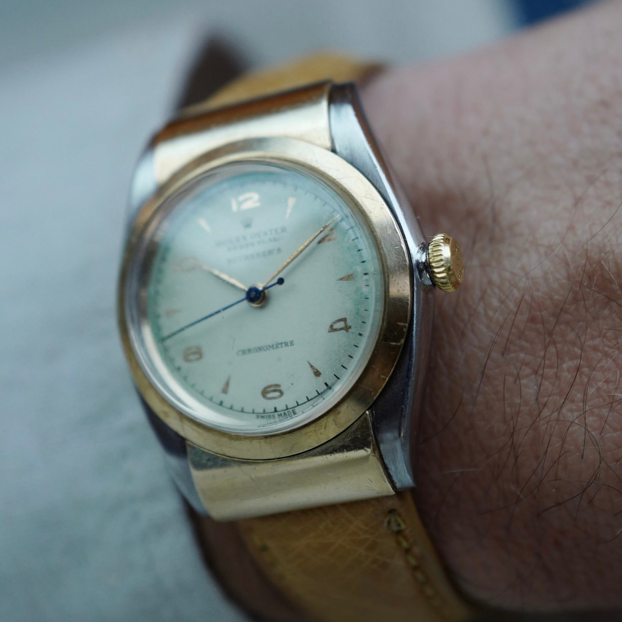 Rolex Two-Tone Oyster Perpetual Hooded Bubbleback Ref. 3065, Retailed by Bucherers (New Arrival)
