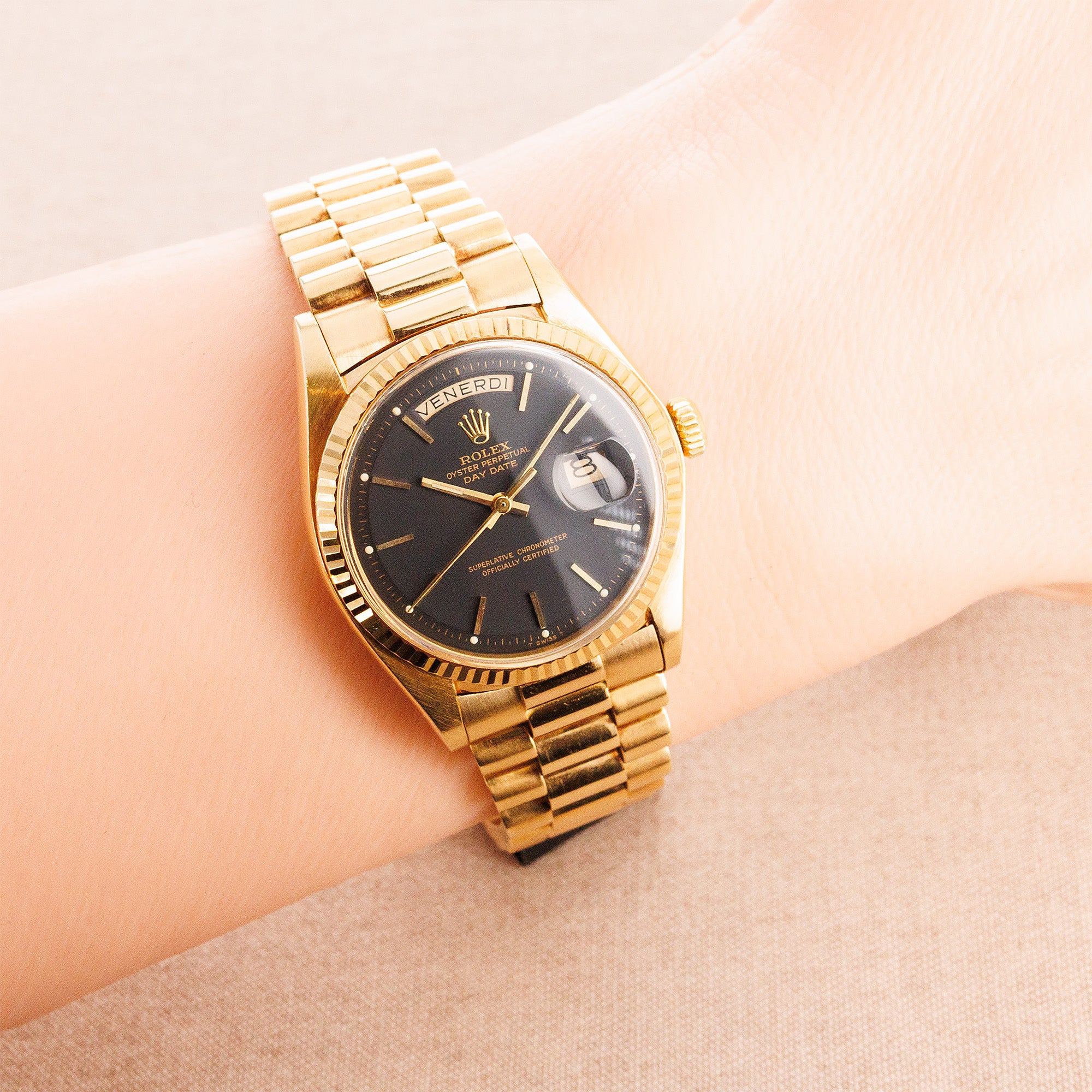 Rolex Yellow Gold Day Date Ref. 1803 with Flawless Matte Black dial