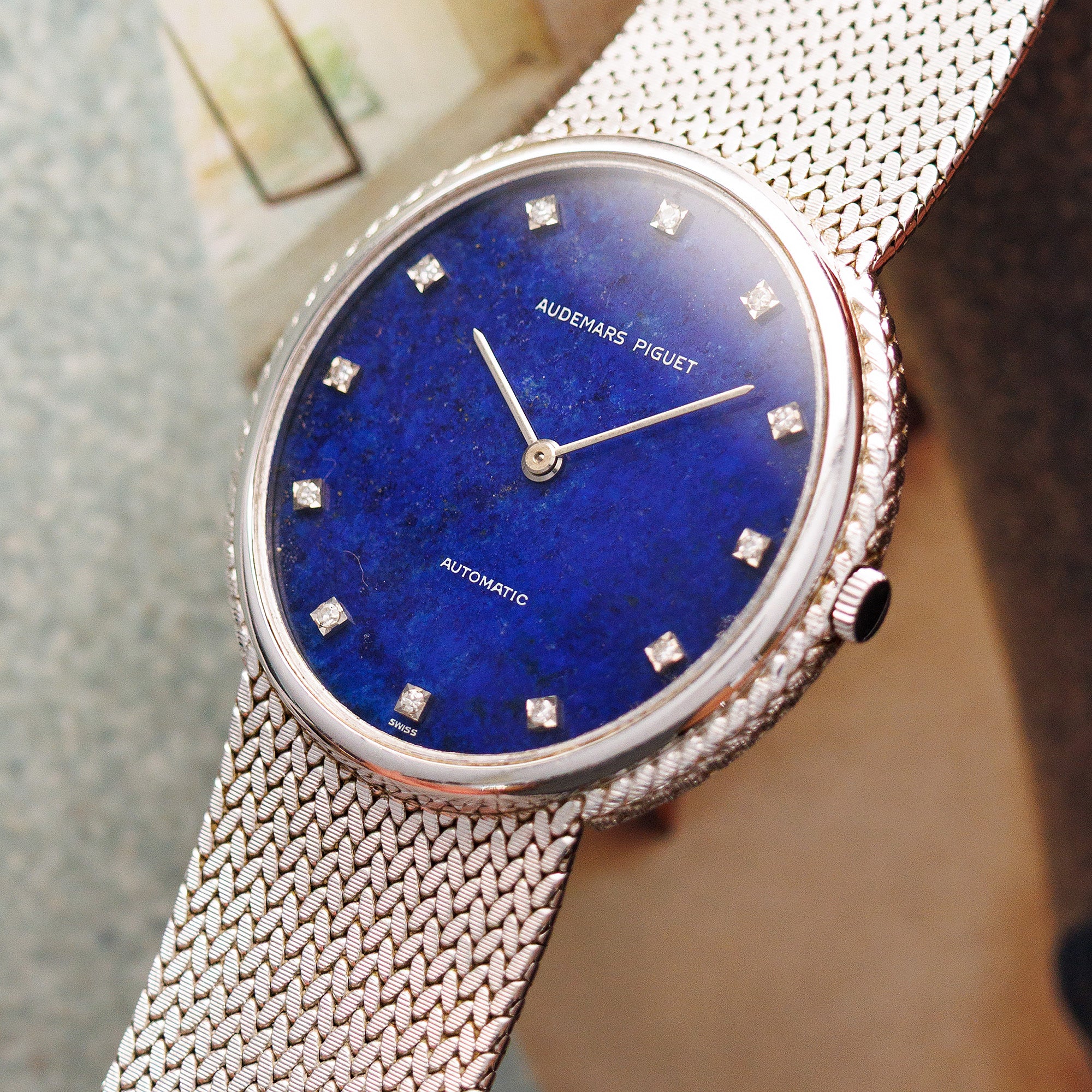 Audemars Piguet White Gold Automatic Bracelet Watch with Lapis Lazuli Dial