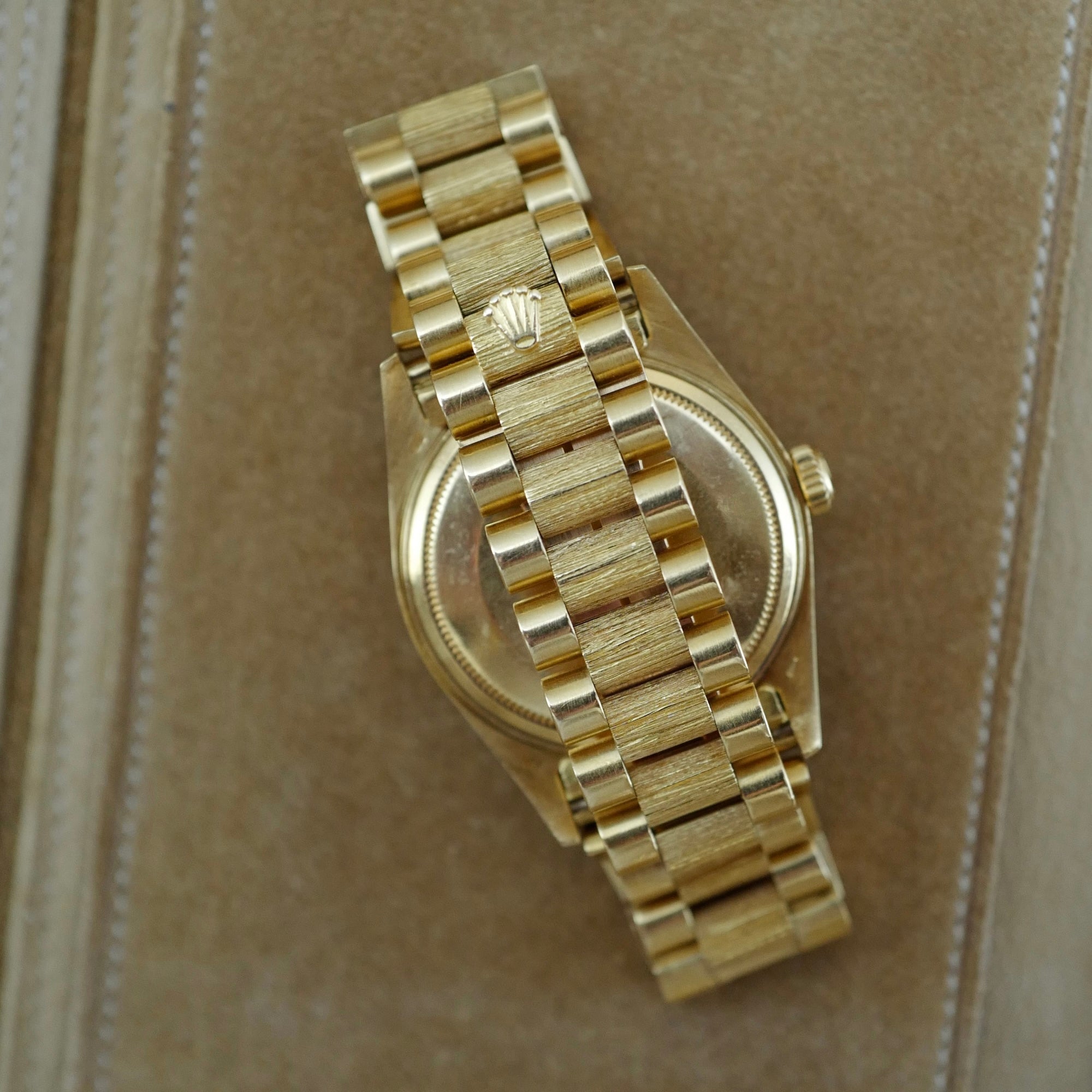 Rolex Yellow Gold Day-Date Watch Ref. 18078 with Bark Finish and Deep Blue Dial (New Arrival)
